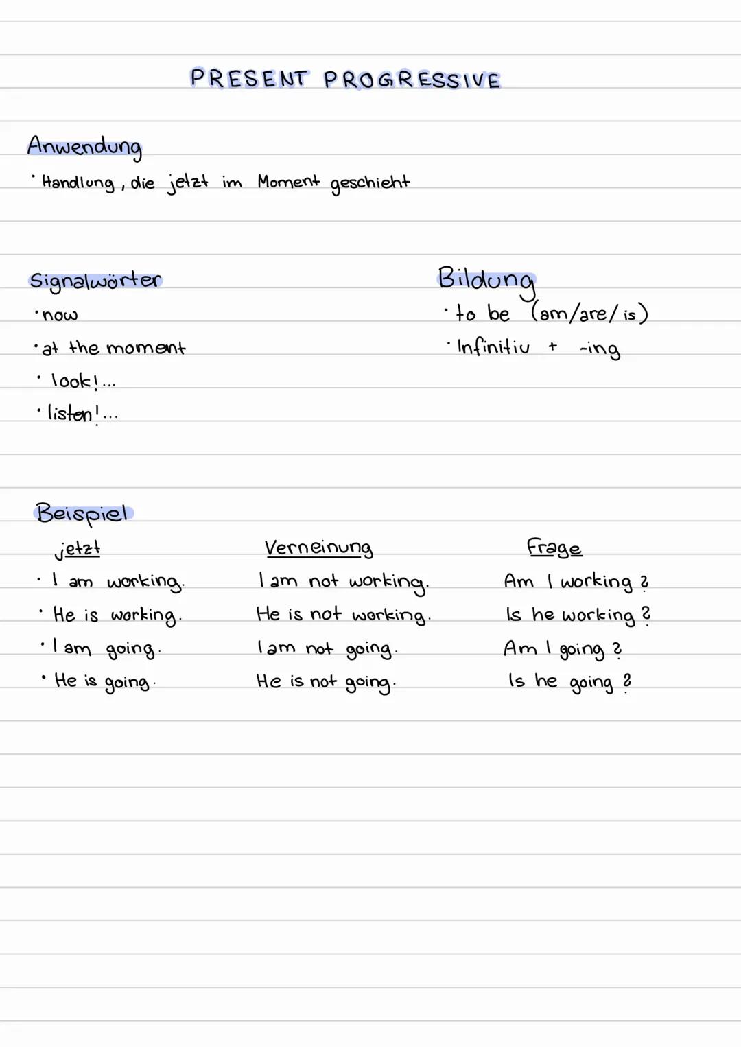 SIMPLE PRESENT
Anwendung
·regelmäßig wiederholte oder gewohnheitsmäßige
Handlungen
•Handlungsfolgen
• allgemeine feststellungen
Signalwörter