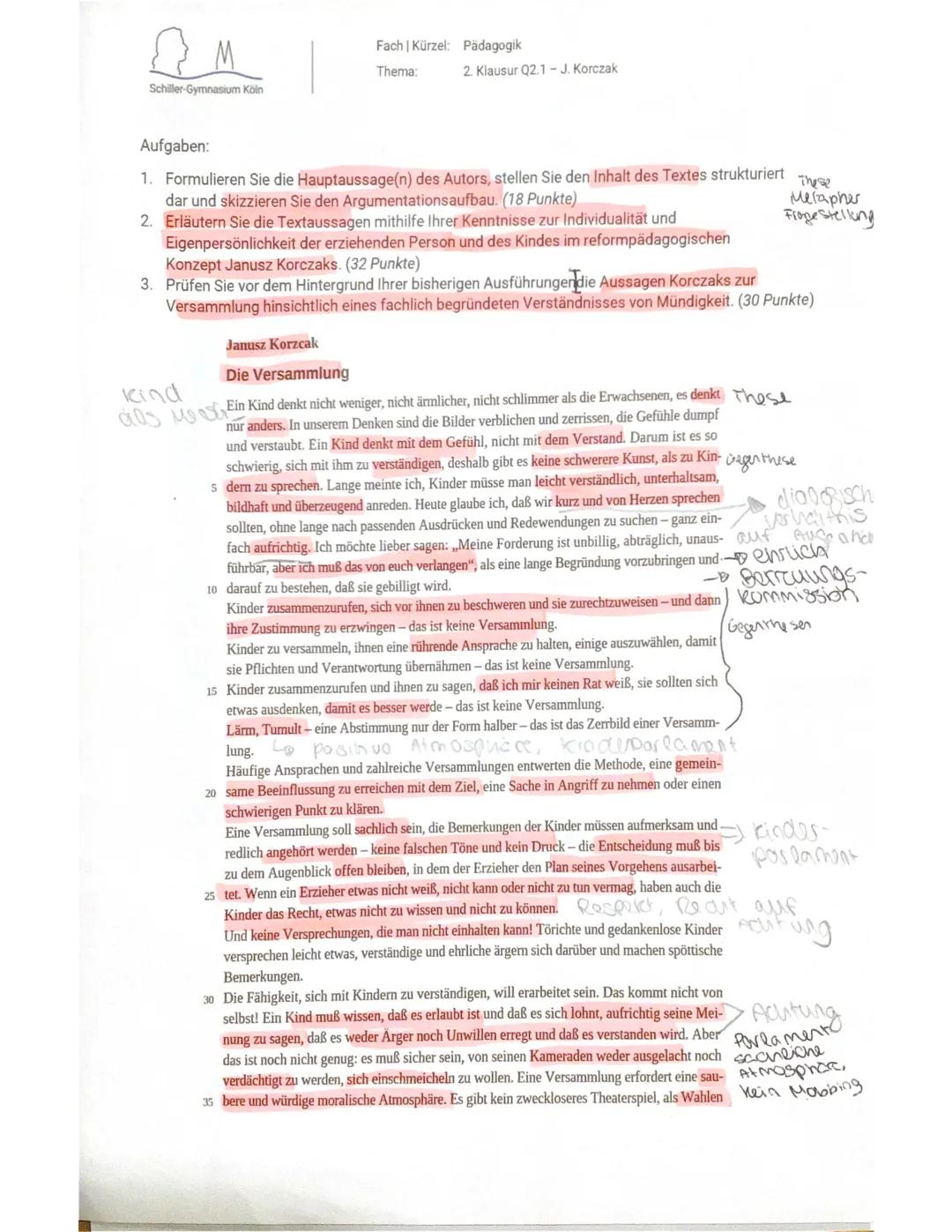 Pädagogik Klausur Korczak ( und Roth)