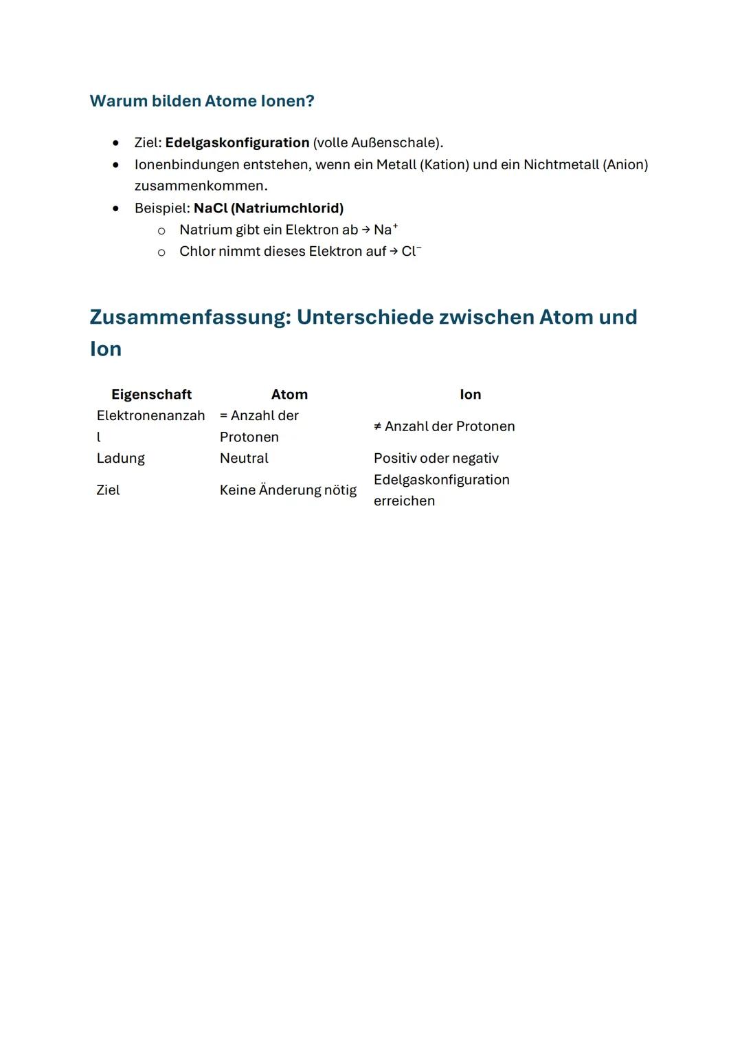 Lernzettel: Schalenmodell und lonenbildung
1. Schalenmodell
Das Schalenmodell beschreibt den Aufbau eines Atoms. Es zeigt, wie Elektronen di