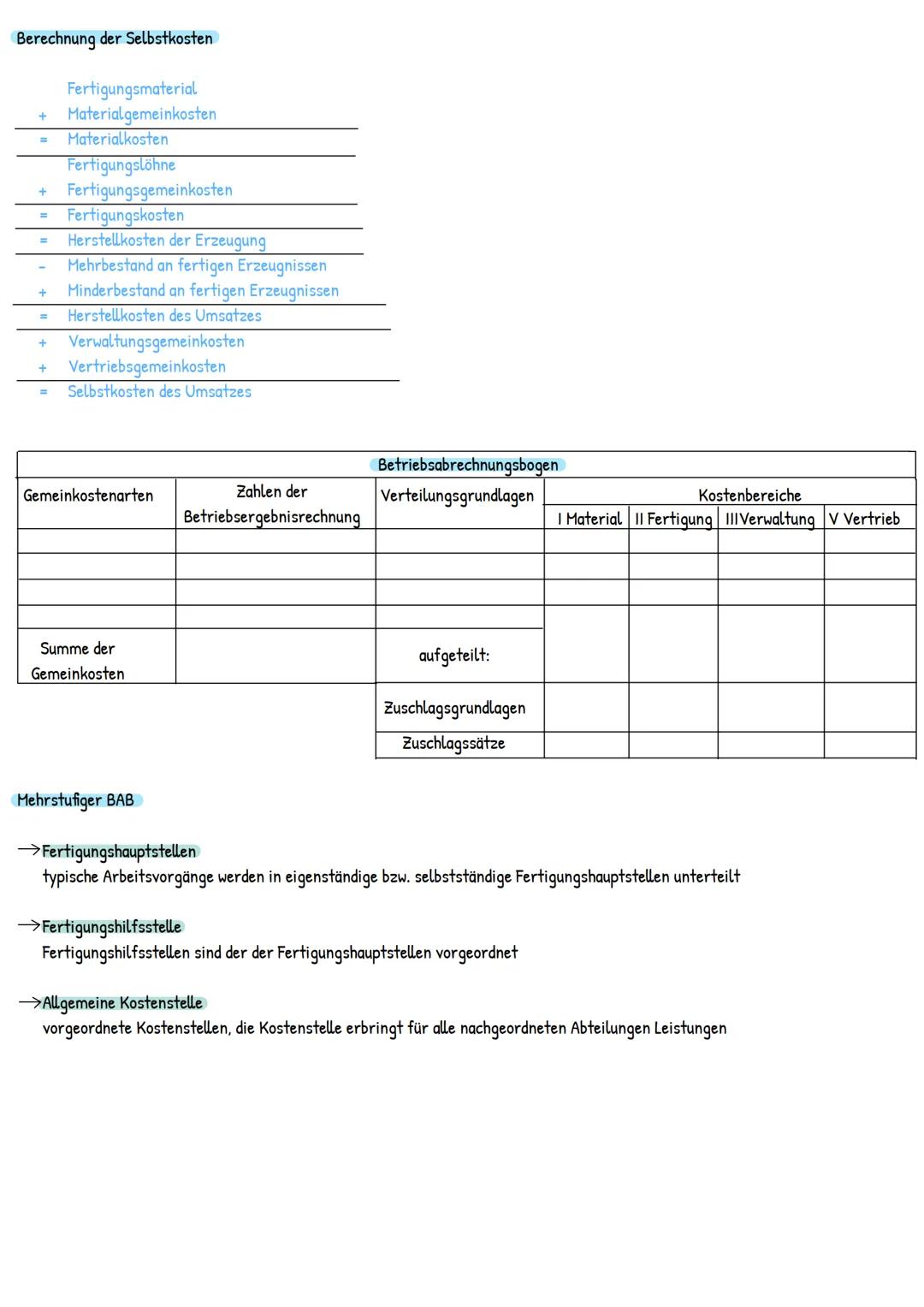 Kostenstellenrechnung
Einzelkosten = Kosten, die dem jeweiligen Kostenträger direkt zugerechnet werden können
Gemeinkosten Kosten, die dem j