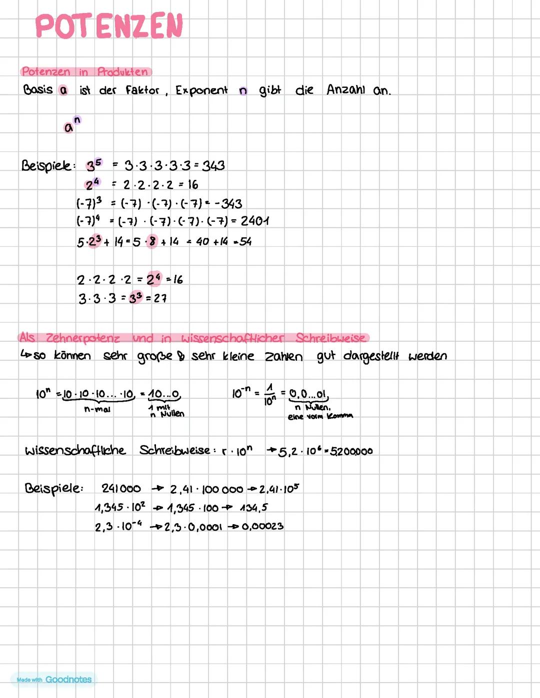 Potenzen 10. Klasse Mathe