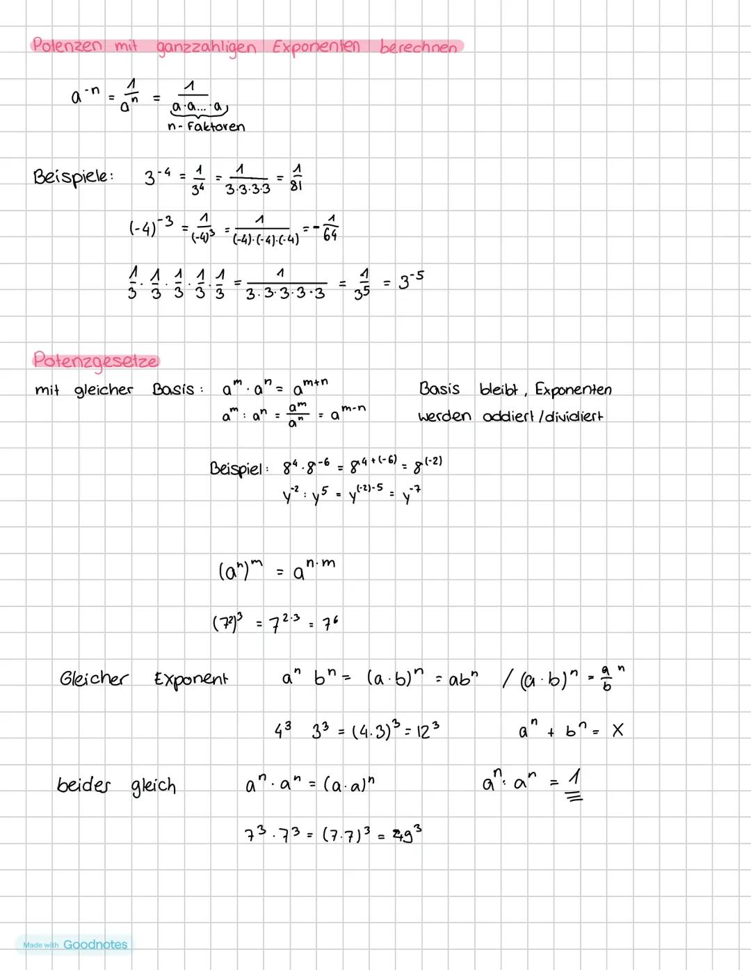 POTENZEN
Potenzen in Produkten
Basis a ist der Faktor, Exponent n gibt die Anzahl an.
Beispiele: 35
24
= 3.3.3.3.3=343
= 2.2.2.2 = 16
(-7) ³