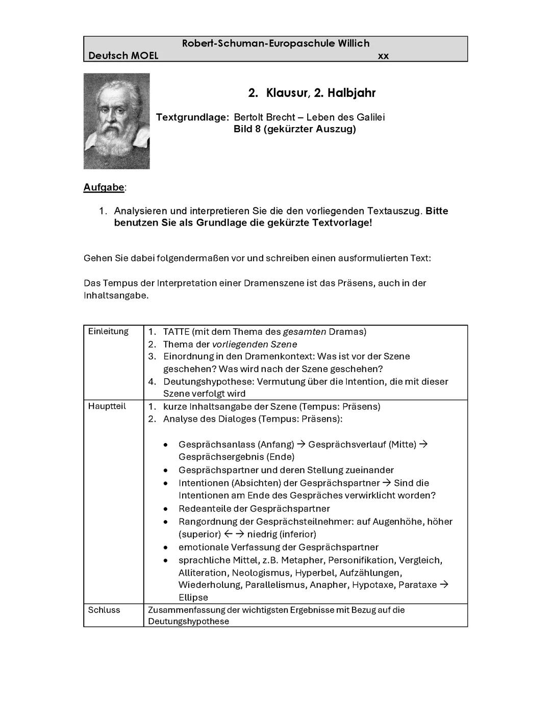 Dialoganalyse Bild 8 „Leben des Galilei“