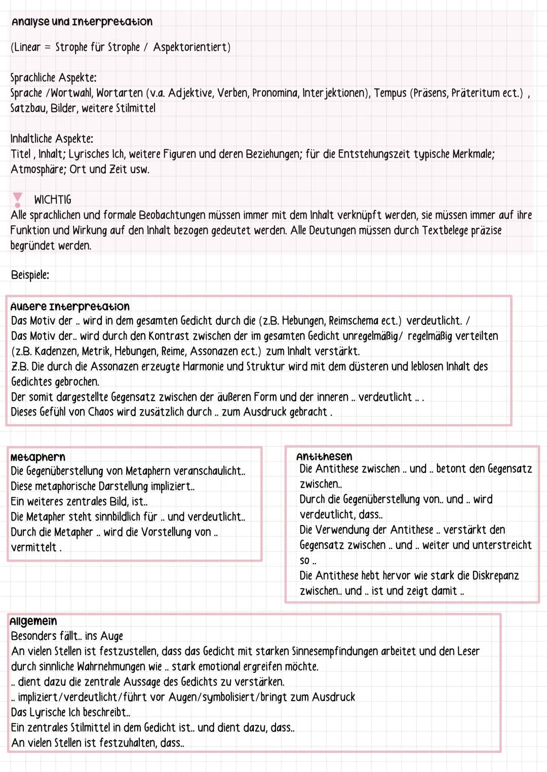 EINLEITUNG:
Basissatz:
Aufbau Gedichtsinterpretation
Autor, Titel, ggf. Erscheinugsjahr, Gedichtart Sonett, Ode,.., ggf. Epoche, Thema
Mögli