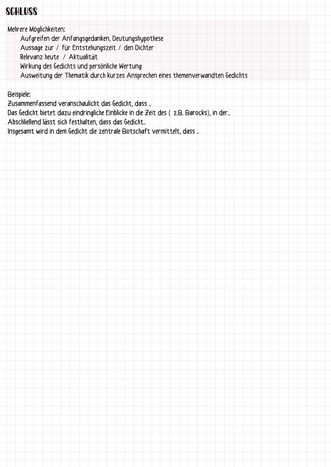 EINLEITUNG:
Basissatz:
Aufbau Gedichtsinterpretation
Autor, Titel, ggf. Erscheinugsjahr, Gedichtart Sonett, Ode,.., ggf. Epoche, Thema
Mögli