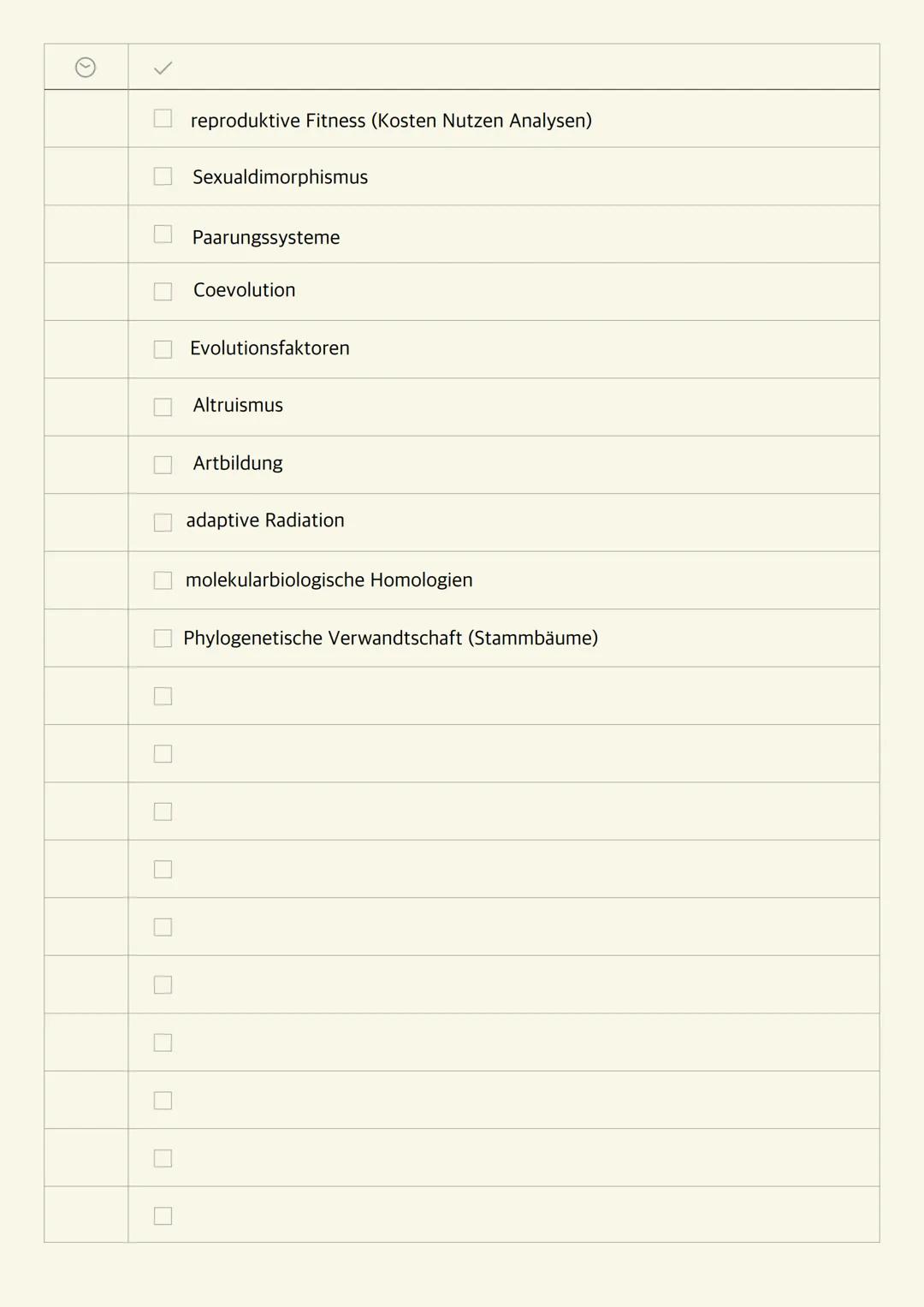 Kosten/Nutzen-Analyse,Paarungssysteme,Evolution,Artbildung,Alturismus,adaptive Radiation