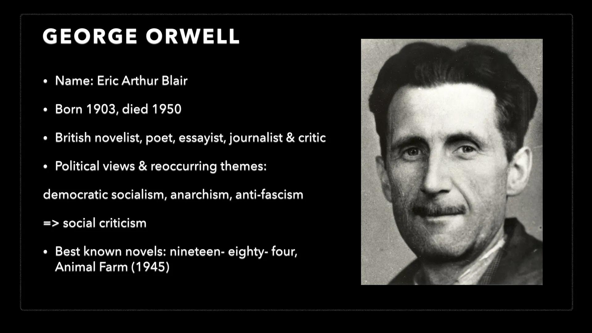 ANIMAL FARM
GEORGE ORWELL TABLE OF CONTENTS
George Orwell
• Main plot
·
Hierarchy
• The seven commandments
Sociogramme
Utopian elements
•
Dy