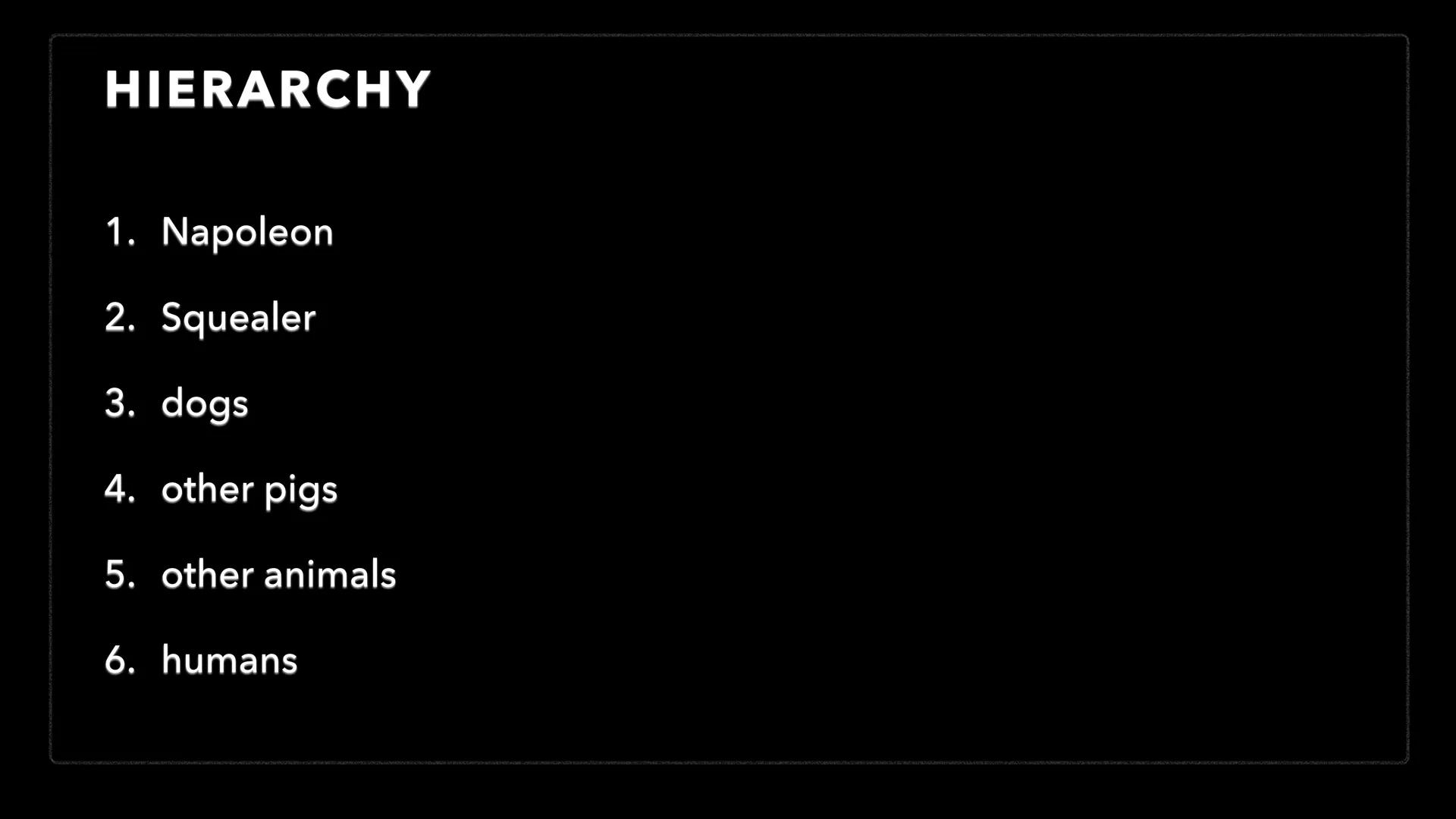 ANIMAL FARM
GEORGE ORWELL TABLE OF CONTENTS
George Orwell
• Main plot
·
Hierarchy
• The seven commandments
Sociogramme
Utopian elements
•
Dy