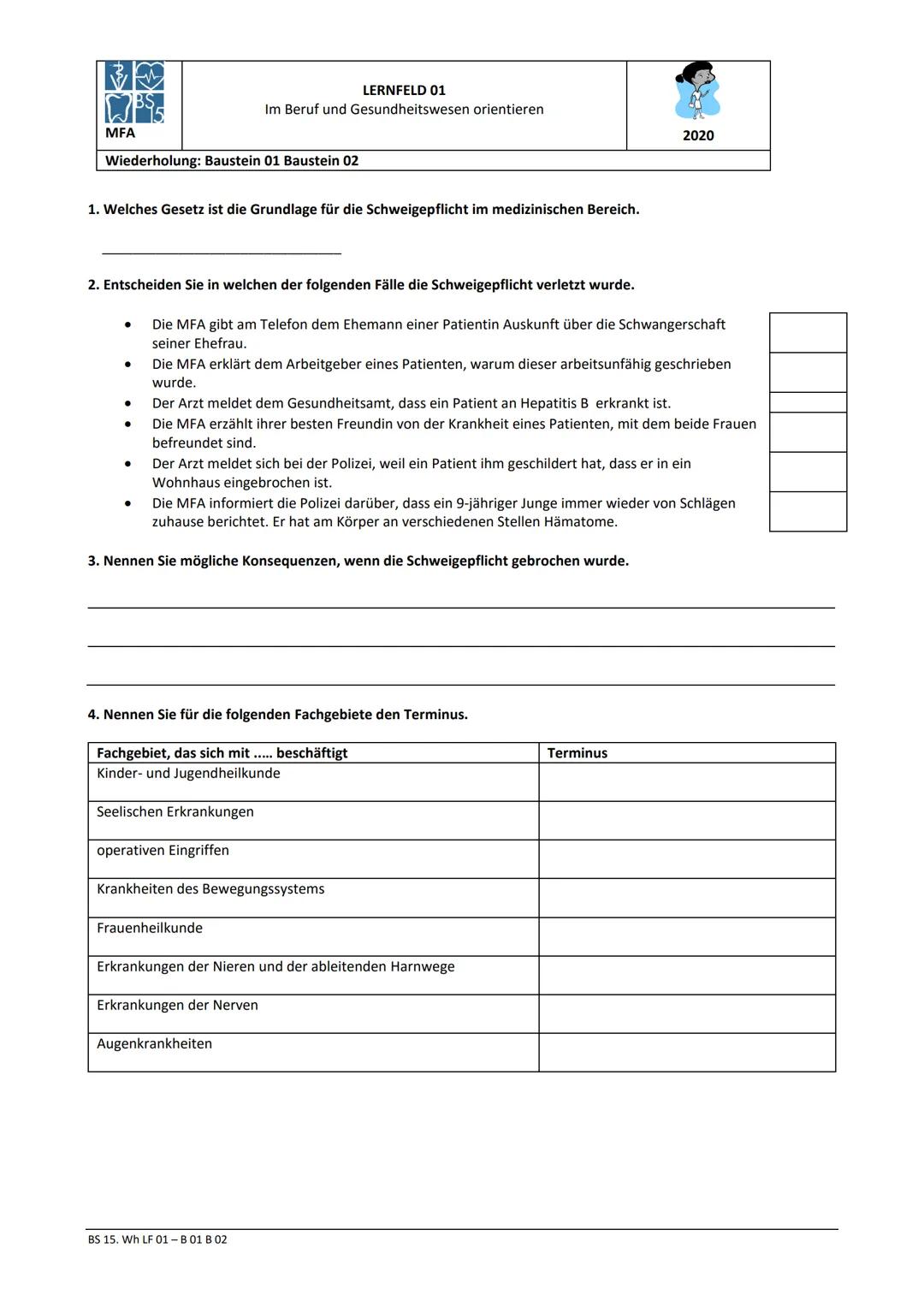 Lernfeld 1 Wiederholung mit lösung