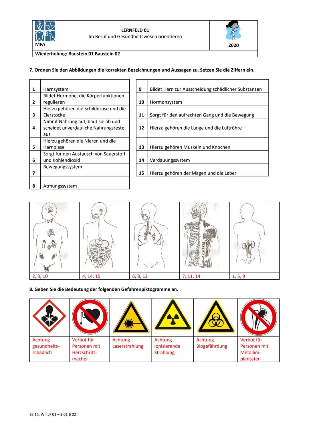 MFA
LERNFELD 01
Im Beruf und Gesundheitswesen orientieren
Wiederholung: Baustein 01 Baustein 02
2020
1. Welches Gesetz ist die Grundlage