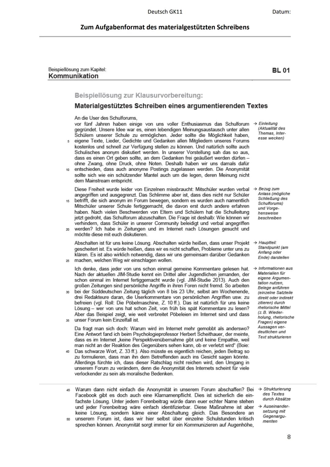 Deutsch GK11
Zum Aufgabenformat des materialgestützten Schreibens
Materialgestütztes Schreiben
zentrale
Bedeutung
der Aufgaben-
stellung
Dat