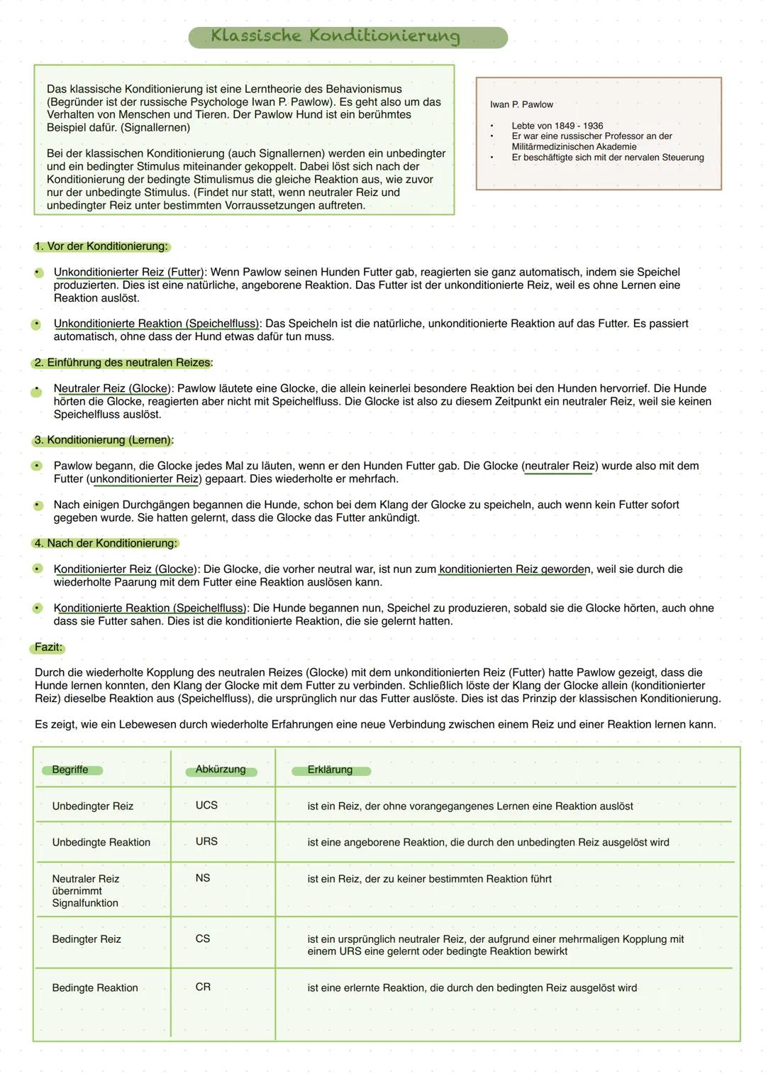 # Klassische Konditionierung
Das klassische Konditionierung ist eine Lerntheorie des Behavionismus
(Begründer ist der russische Psychologe