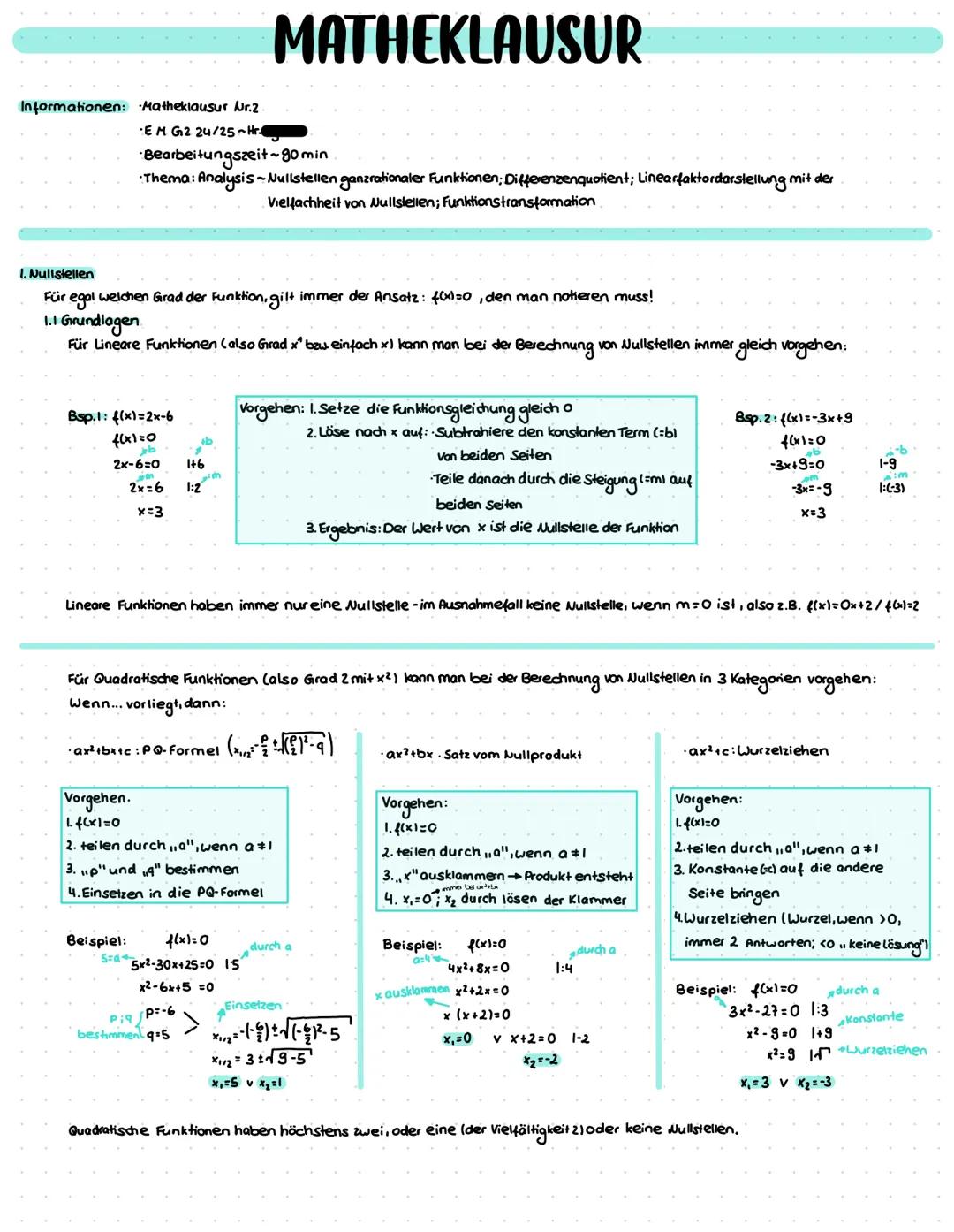 MATHEKLAUSUR
Informationen: Matheklausur Nr.2
·EM G2 24/25 Hr.
·Bearbeitungszeit~g
+~gomin
•Thema: Analysis ~ Nullstellen ganzrationaler Fun