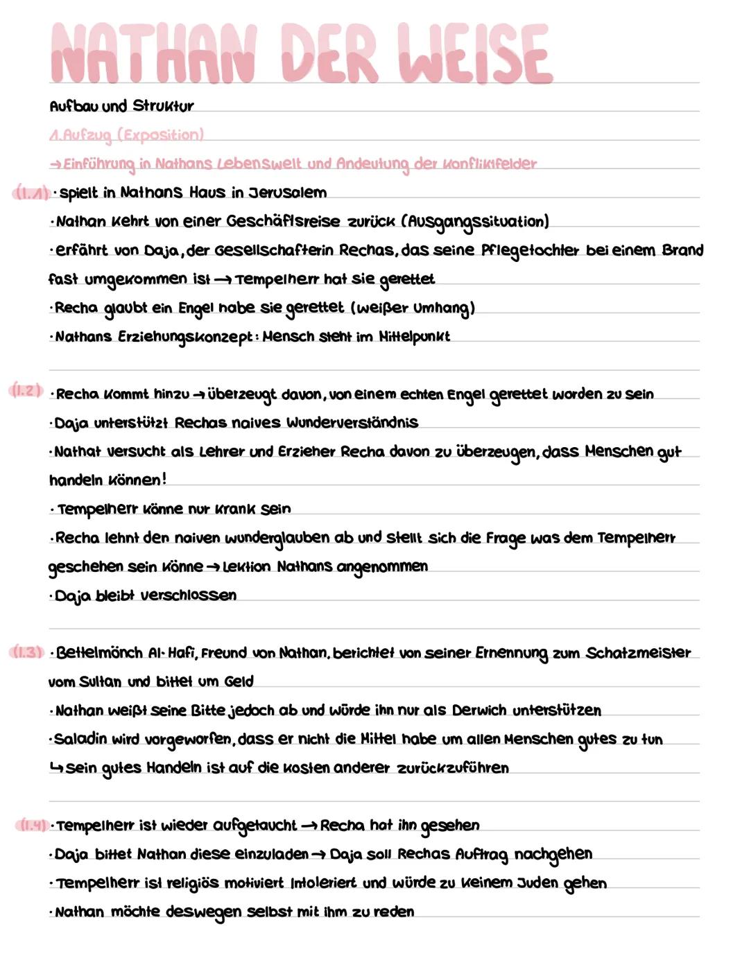 # NATHAN DER WEISE
Aufbau und Struktur
4. Aufzug (Exposition)
→Einführung in Nathans Lebenswelt und Andeutung der Konfliktfelder
(1.1)