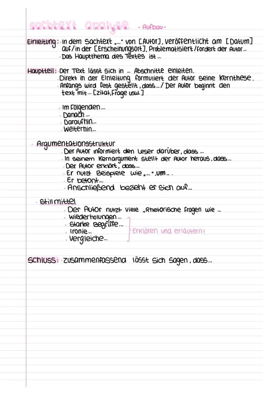 Sachtext Analyse Aufbau