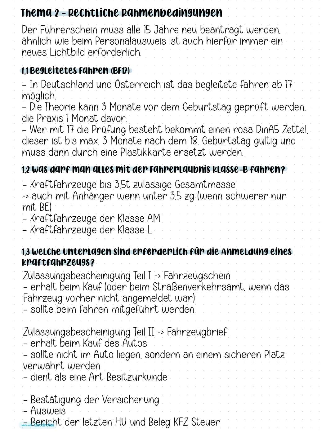 Fahrschule Thema 2 - Rechtliche Rahmenbedingungen