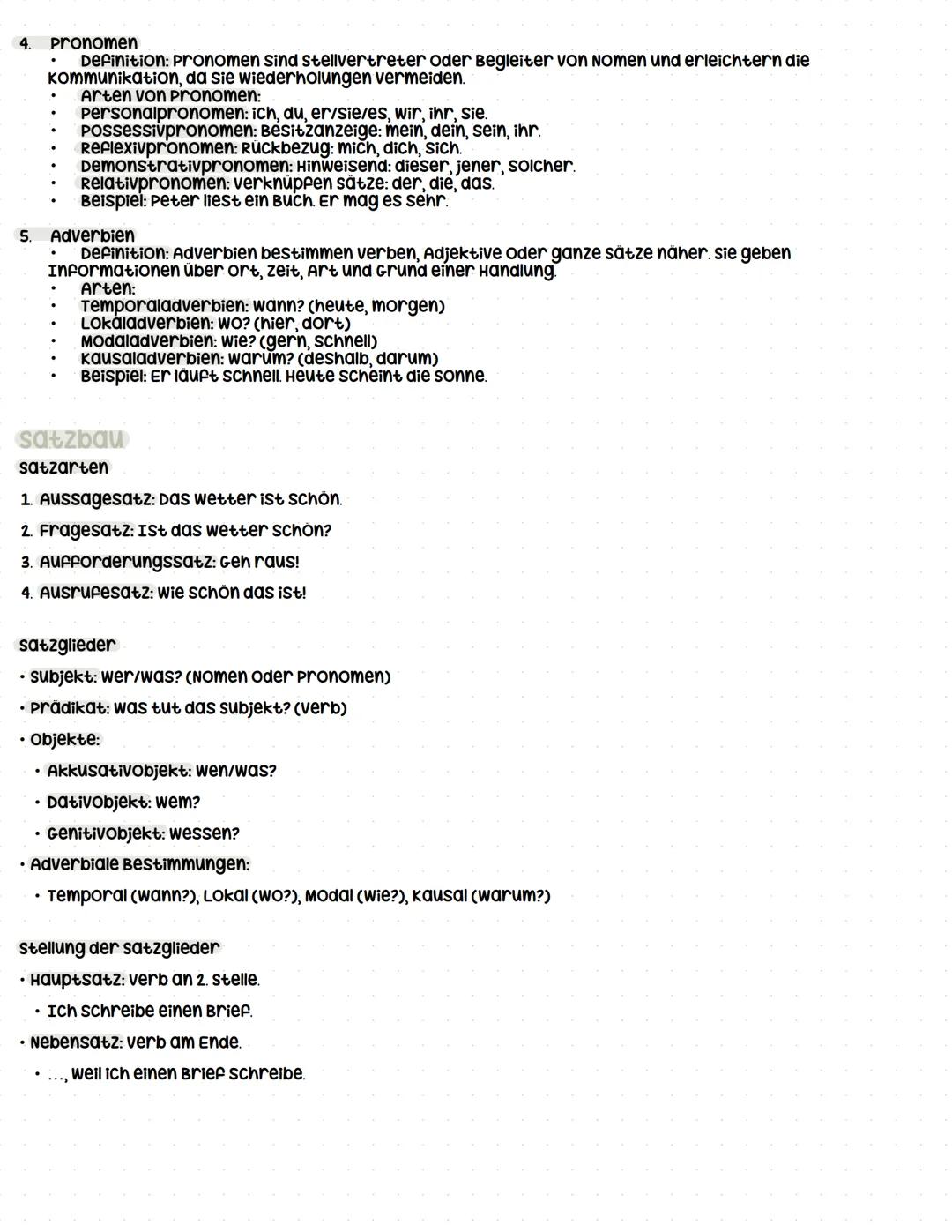 Lernzettel: Grammatik
Wortarten.
1. Nomen (substantive)
Definition: Nomen bezeichnen Dinge, Lebewesen, orte, Ideen, Gedanken oder abstrakte