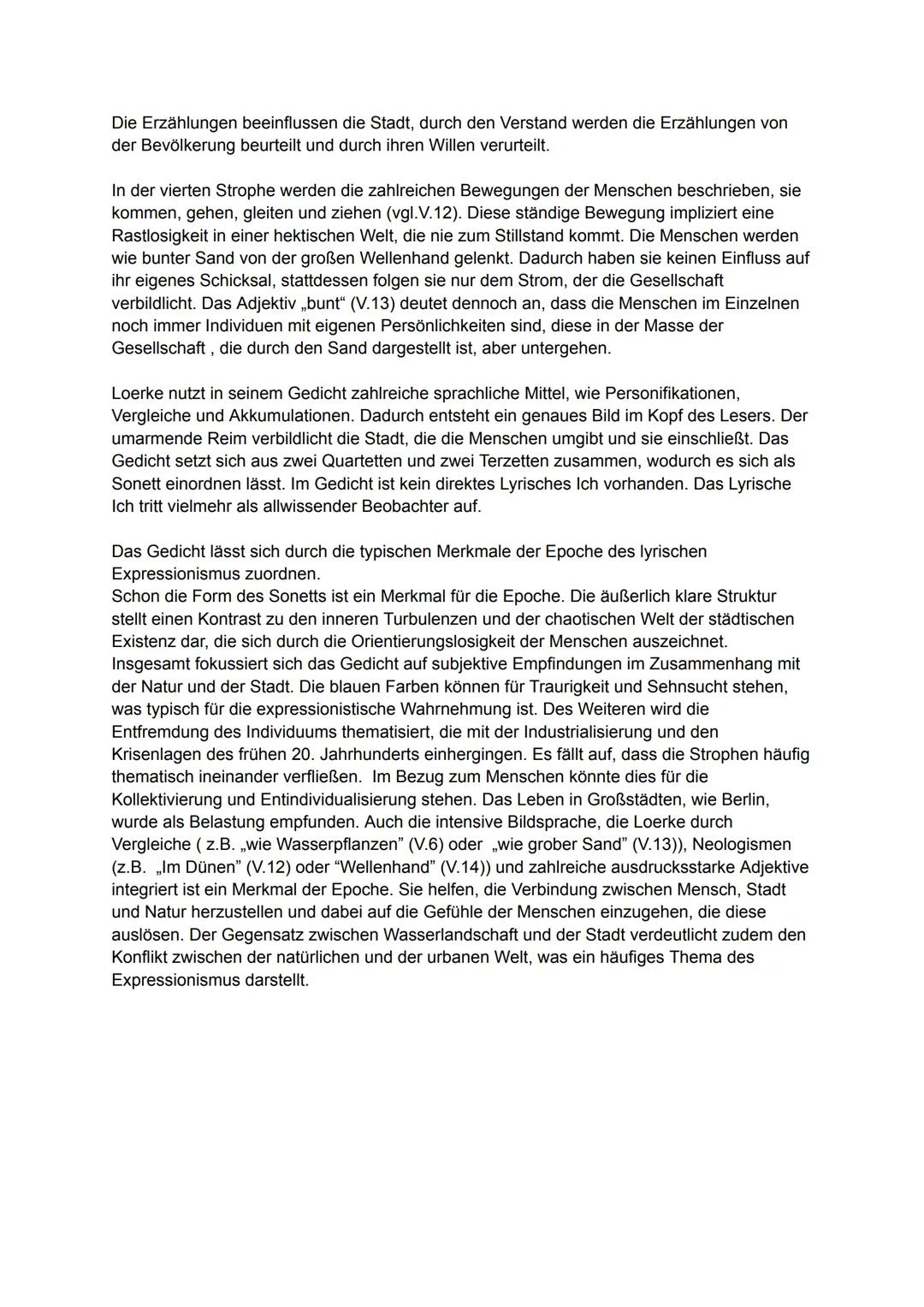Blauer Abend in Berlin
Gedichtanalyse
Das Gedicht,,Blauer Abend in Berlin" wurde 1911 von Oskar Loerke verfasst und
thematisiert die Beziehu