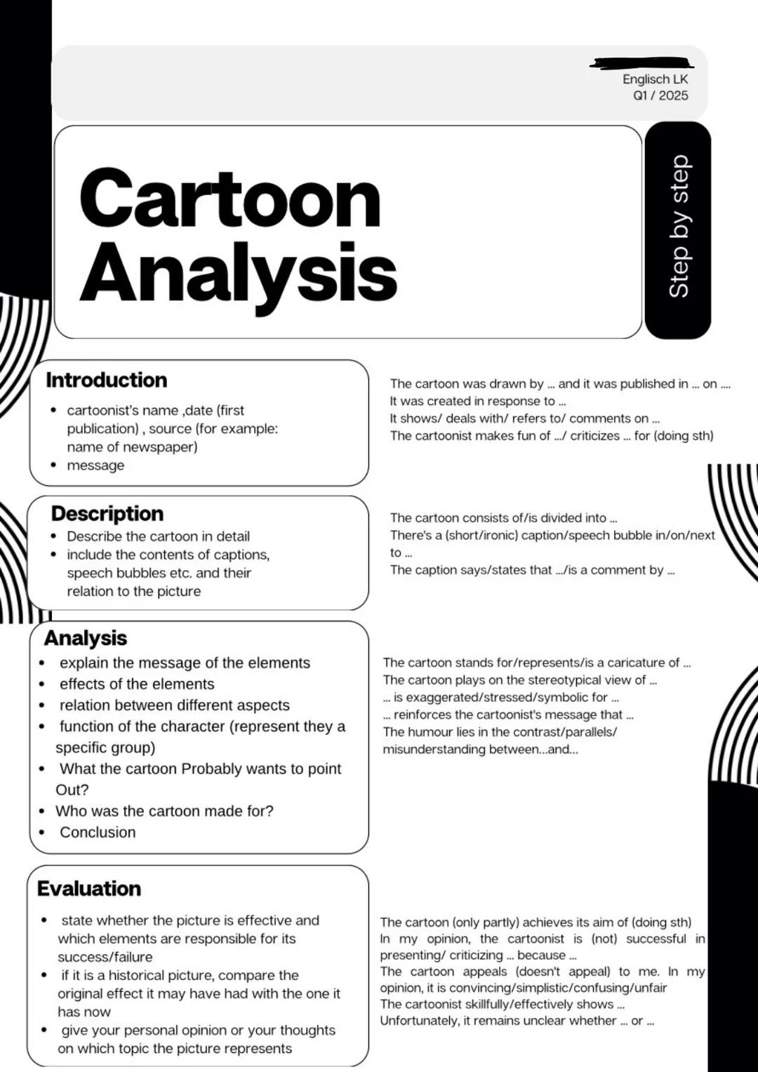 # Cartoon
# Analysis
Englisch LK
Q1/2025
Step by step
# Introduction
* cartoonist's name, date (first
publication), source (for ex