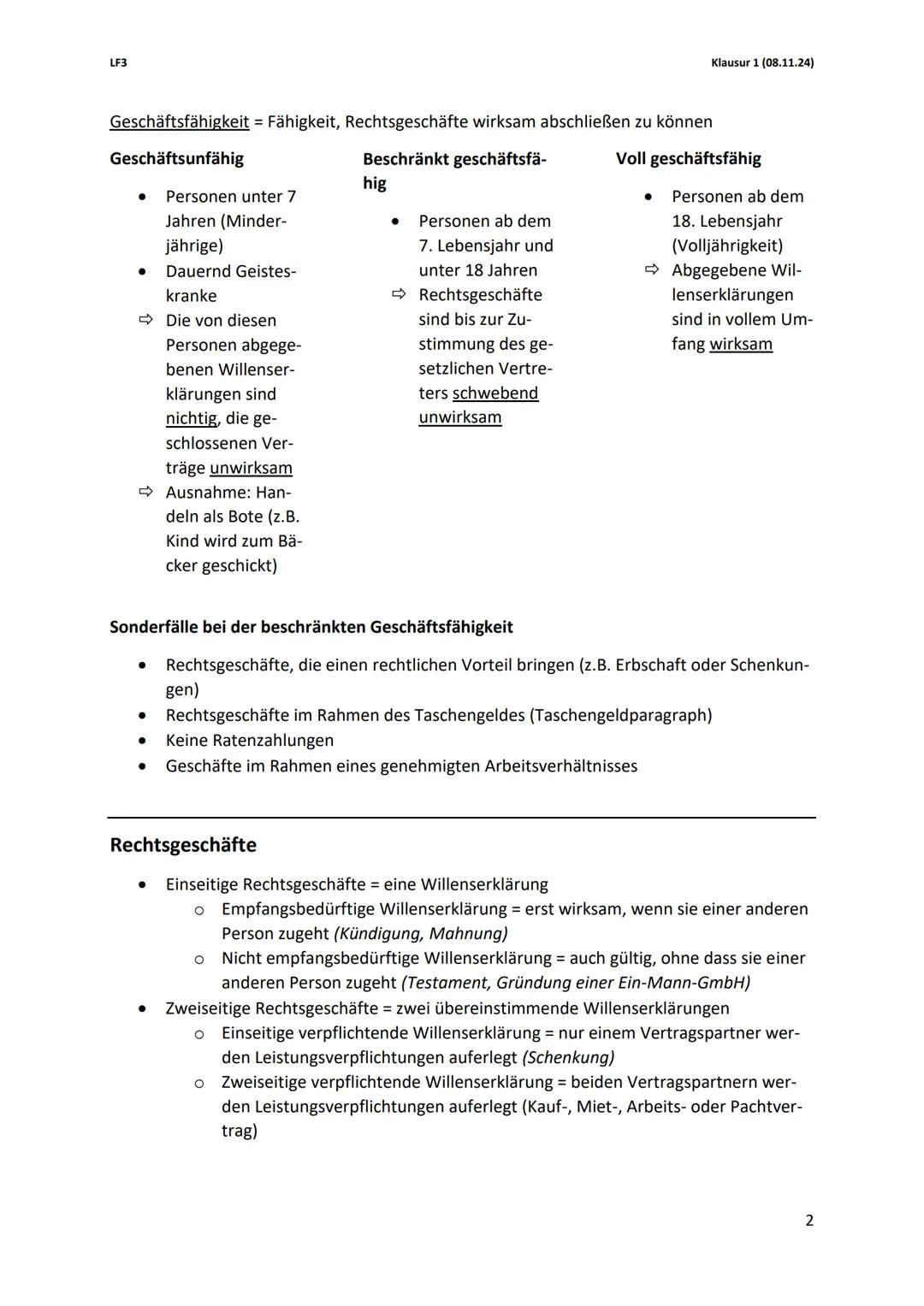 --- OCR Start ---
LF3
Klausur 1 (08.11.24)
Rechtliche Rahmenbedingungen
Rechtsobjekte und Rechtssubjekte
Rechtsobjekte = Gegenstände des Rec