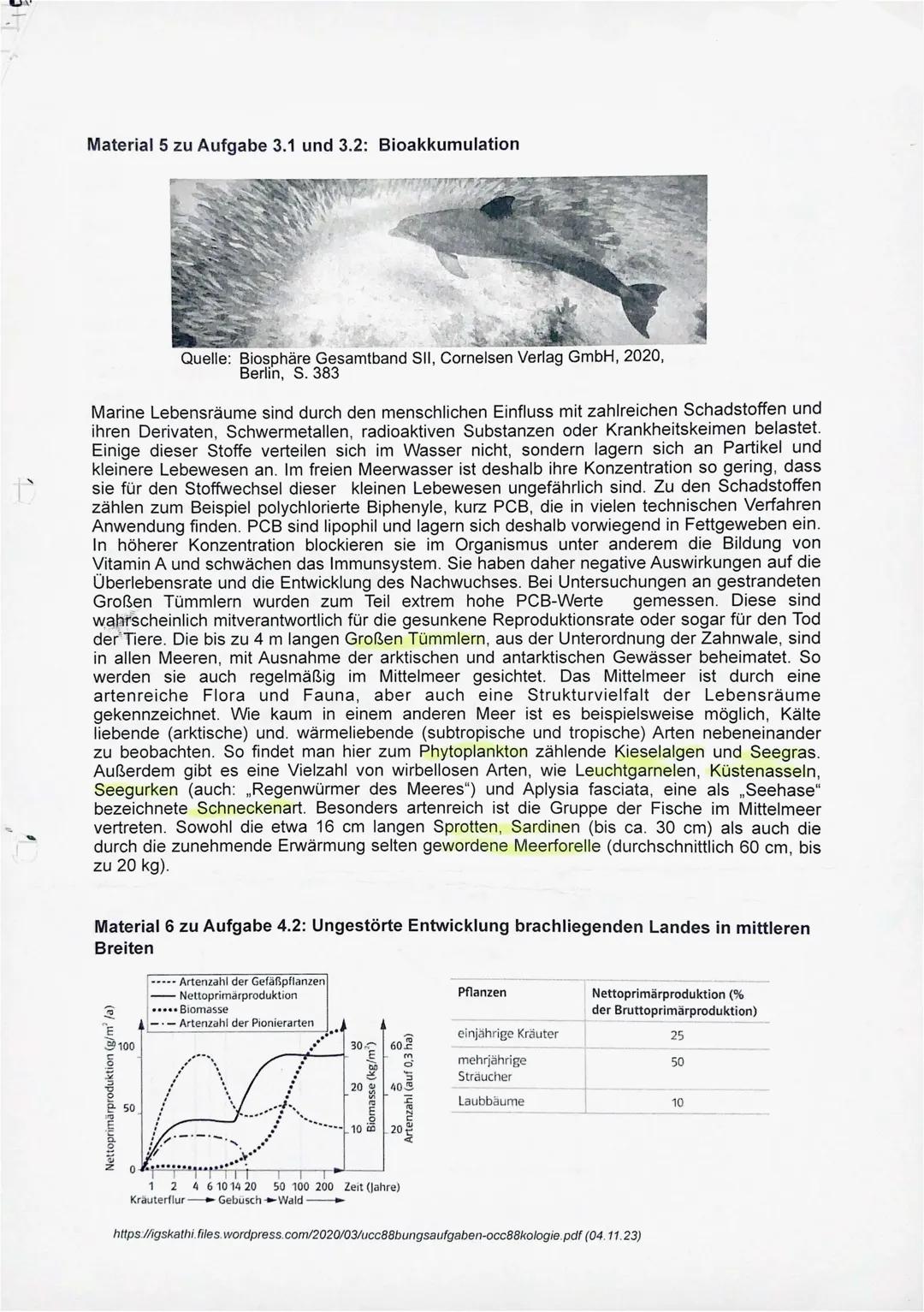 Biologie-Klausur 2023 LK 13 - Thema: Ökologie
1. Die Fotosynthese ist ein biochemischer Vorgang, der bei grünen Pflanzen und
einigen Bakter