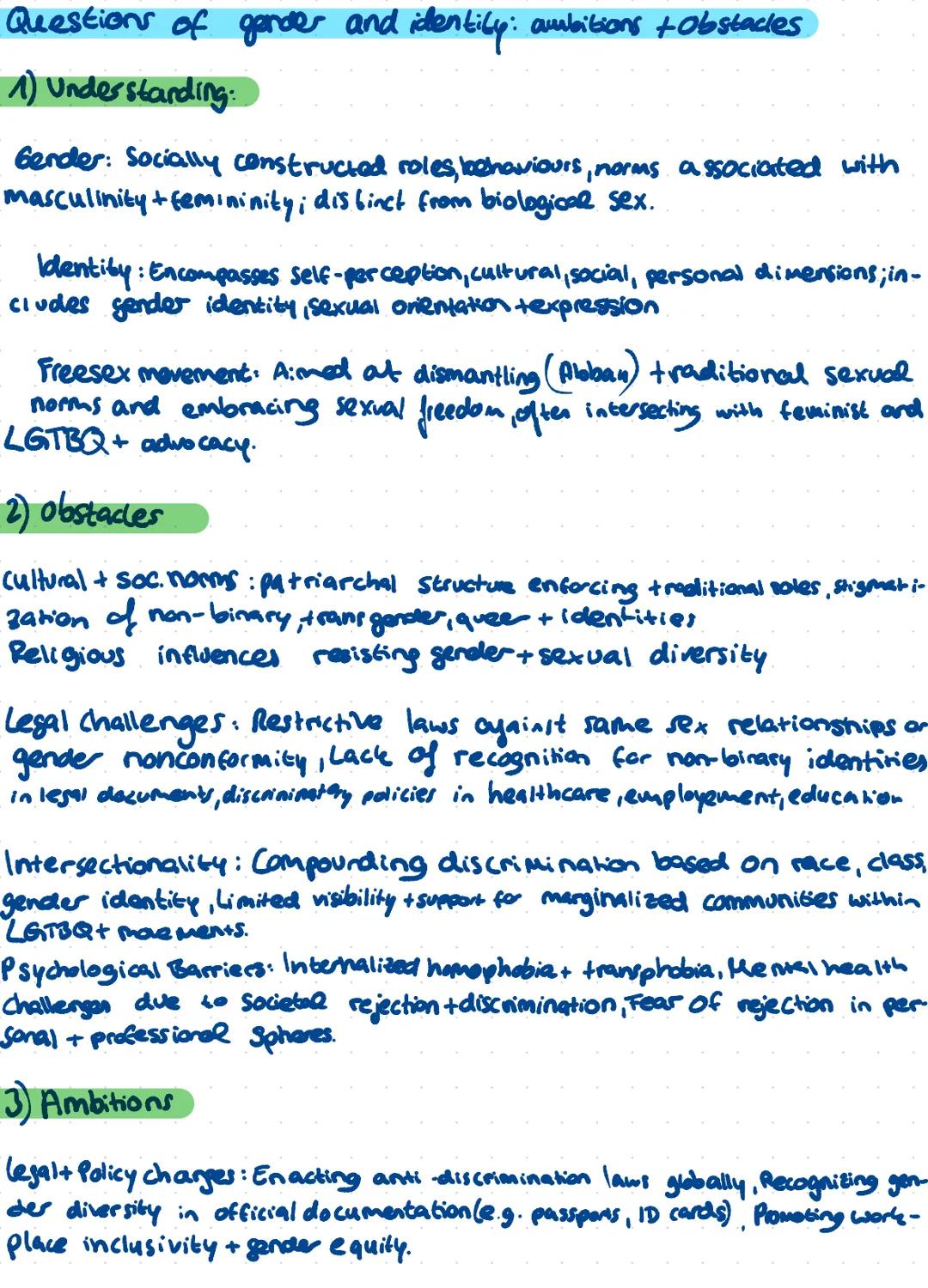 # Questions of gender and identity
-Gender is not only determined (bestimmt) by the sex you were born with
- G. Is a social construct being