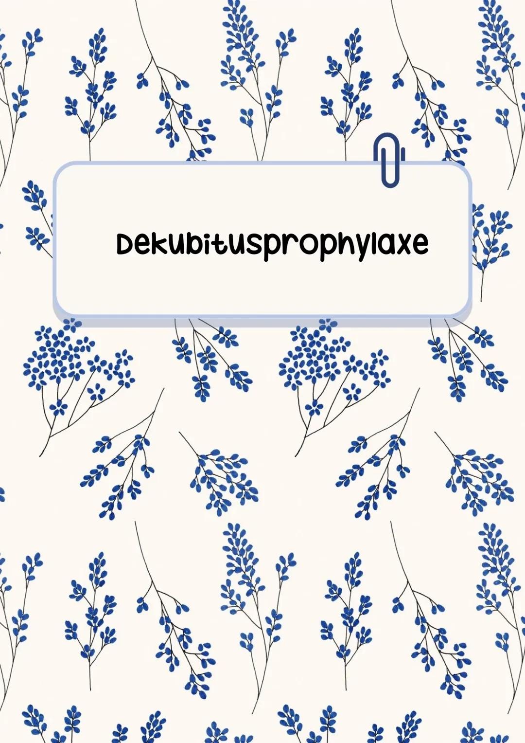 # Dekubitusprophylaxe --- OCR Start ---
Dekubitusprophylaxe
Definition
Ein Dekubitus ist ein Druckgeschwür das durch anhaltenden Druck und/o