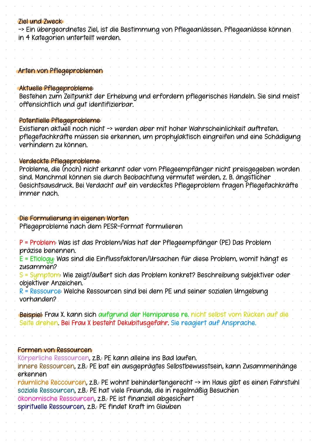 --- OCR Start ---
Ziel
-> auf systematische Art & Weise den Pflegebedarf zu ermitteln und dem Bedürfnis der
Plegeempfänger innen nach pflege