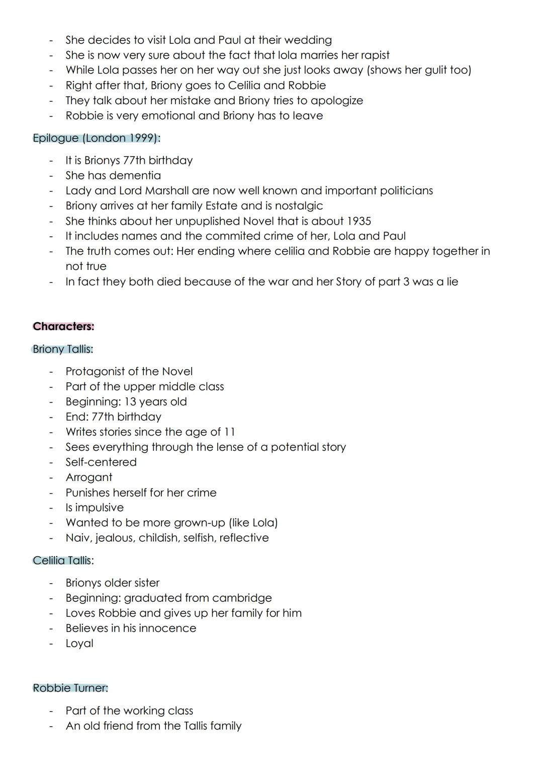 --- OCR Start ---
Lernzettel Englisch Vorabitur
Atonement:
- Novel by lan McEwan
- Aspects: Britishness, innocence and guilt, persceptions o