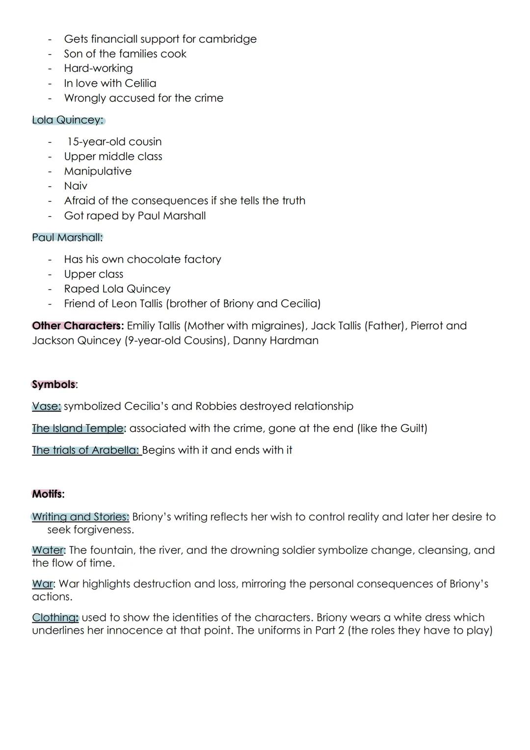 --- OCR Start ---
Lernzettel Englisch Vorabitur
Atonement:
- Novel by lan McEwan
- Aspects: Britishness, innocence and guilt, persceptions o