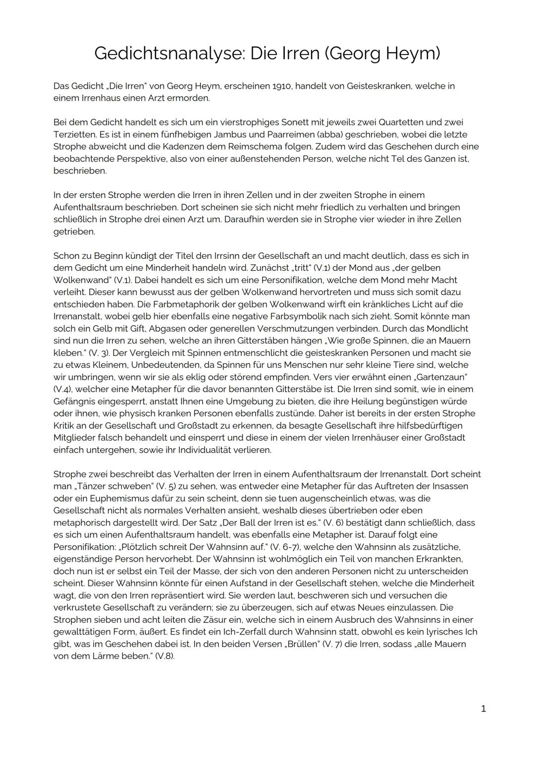 # Die Irren
Titel kündigt Irrisn der Gesellschaft an
Georg Heym (1910)
| | Personifikation | →Farbmetaphorik |
|---|---|---|
| 1 | Der Mond