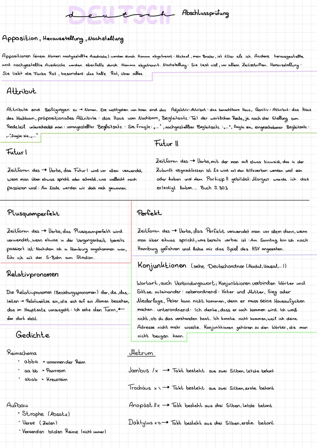 # Deutsch Abschlussprüfung
Stilmittel
Alliteration aufeinanderfolgende Wörter mit dem gleichen Buchstaben
Anapher min. zwei wiederholende