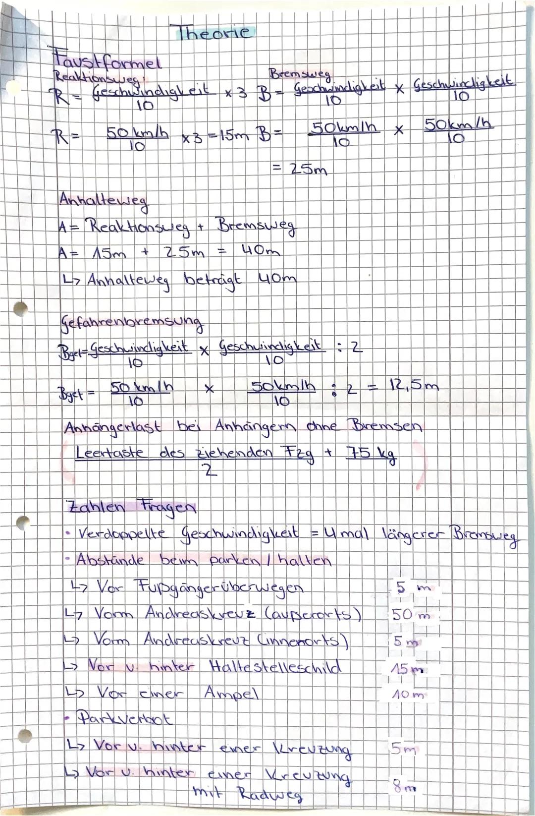 Lernzettel für Theorie- und Praktische Prüfung