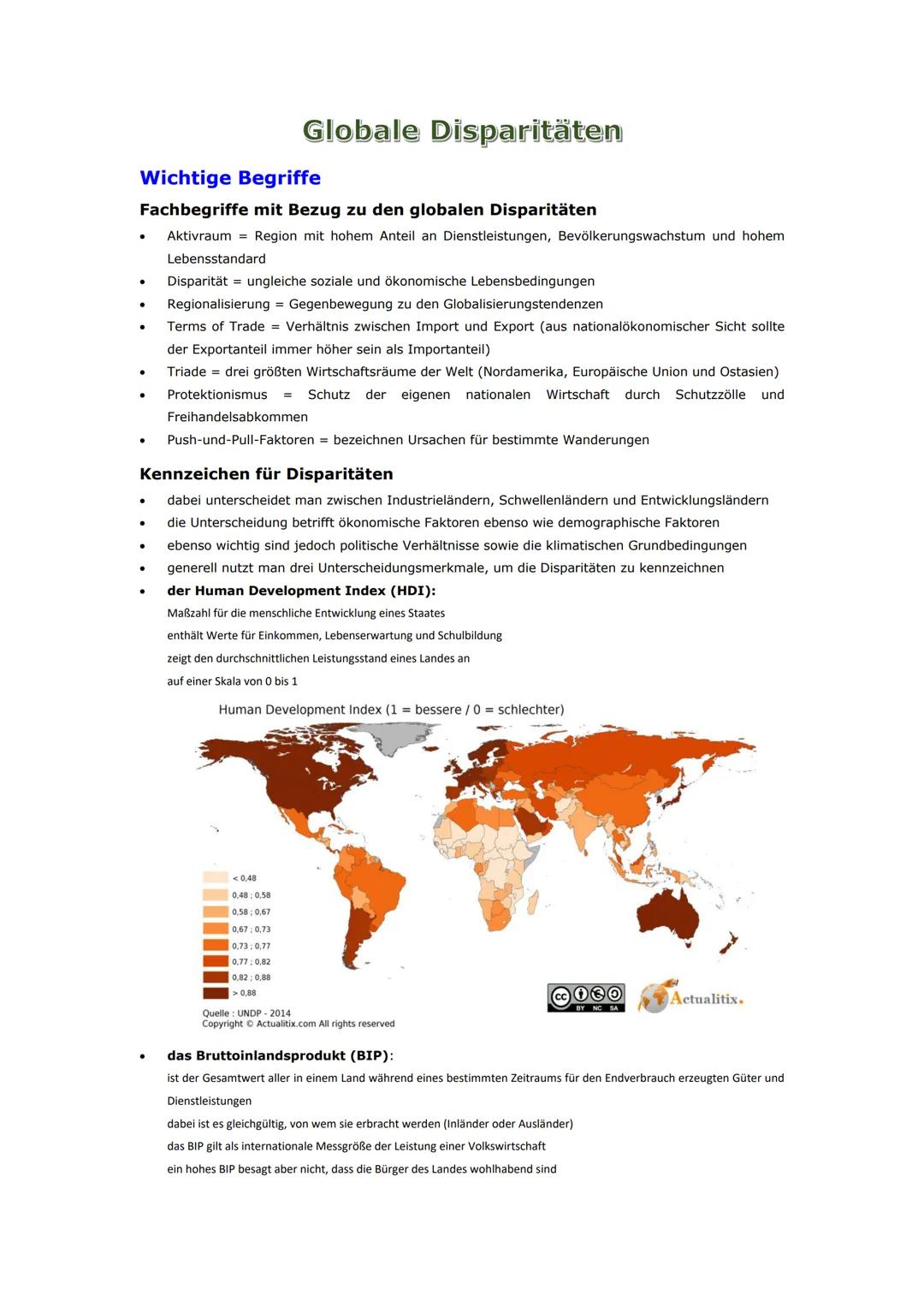 # Globale Disparitäten
## Wichtige Begriffe
### Fachbegriffe mit Bezug zu den globalen Disparitäten
* Aktivraum = Region mit hohem Anteil