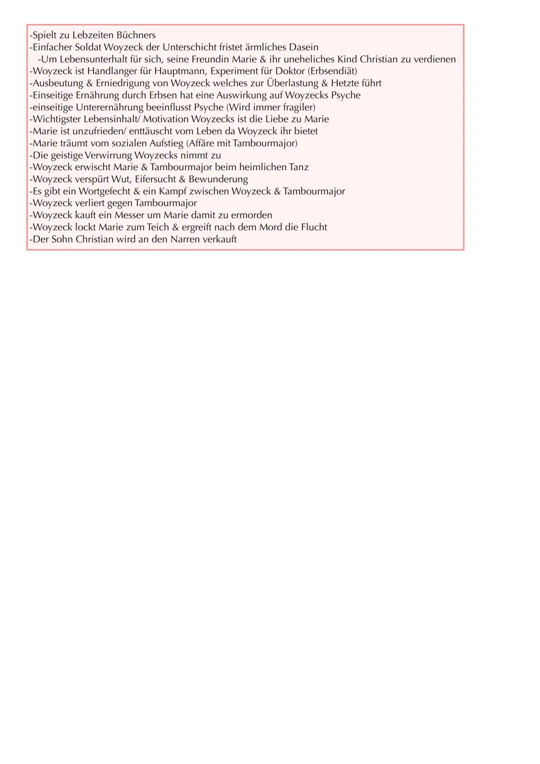 2. Inhaltsfeld Texte Woyzeck
helobella Zusammenfassung -Spielt zu Lebzeiten Büchners
-Einfacher Soldat Woyzeck der Unterschicht fristet ärm