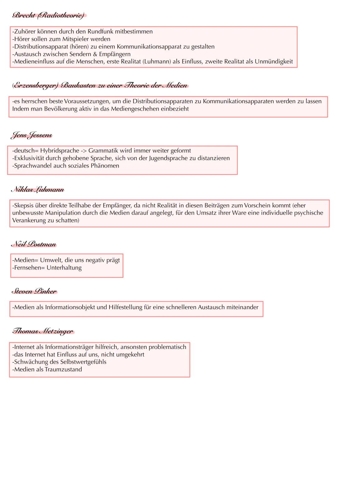 # 4. Inhaltsfeld Medien # Kontroverse
Positionen der
Medientheorie Brecht (Radiotheorie)
-Zuhörer können durch den Rundfunk mitbestimmen
-