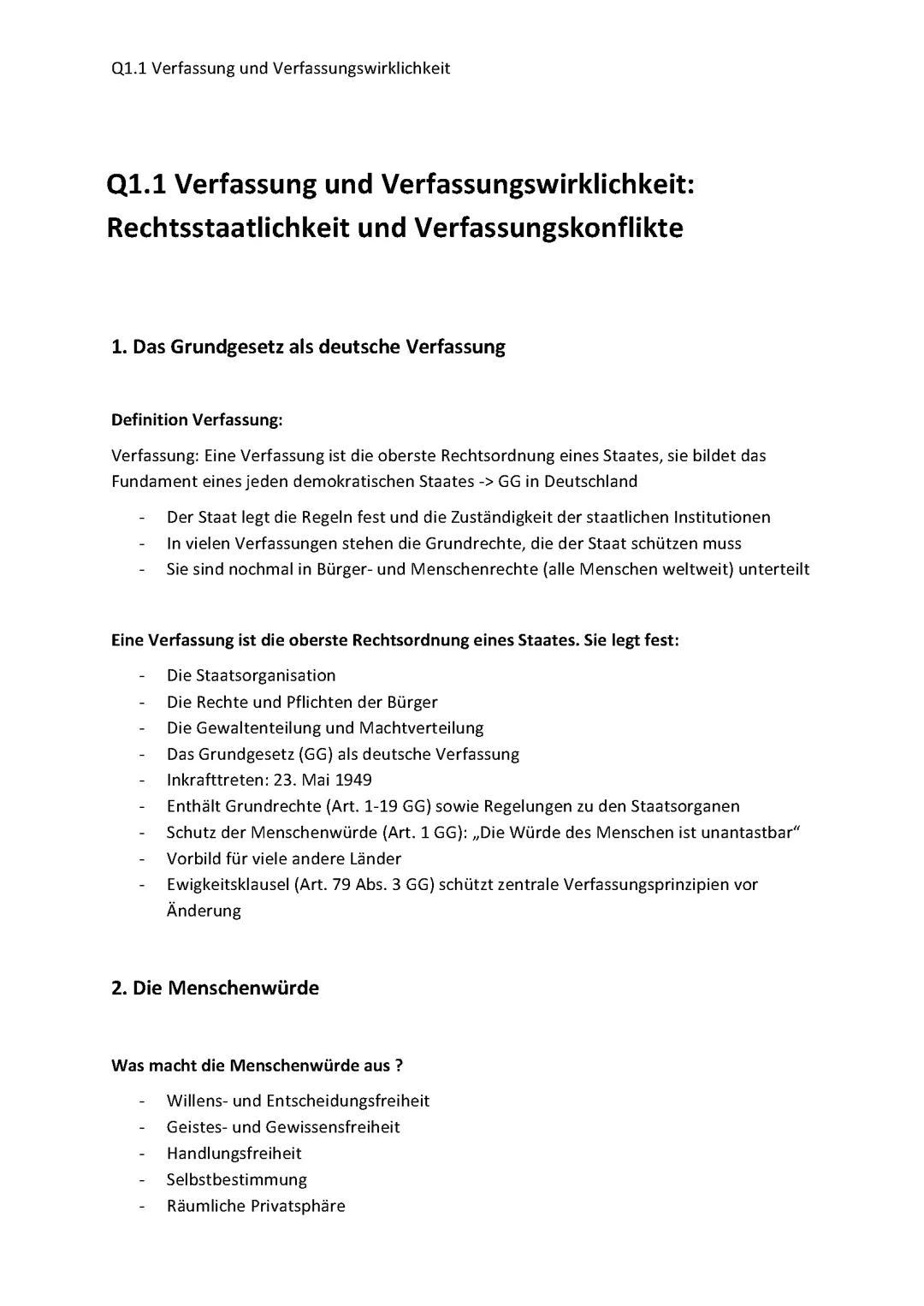 Lernzettel Verfassung und Vergassungswirklichkeit:Rechtsstaatlichkeit und Verfassungskonflikte