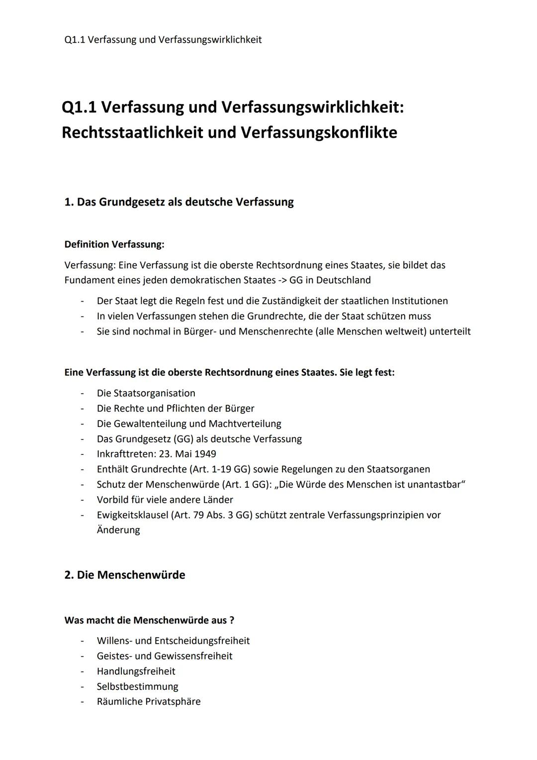 --- OCR Start ---
Q1.1 Verfassung und Verfassungswirklichkeit
Q1.1 Verfassung und Verfassungswirklichkeit:
Rechtsstaatlichkeit und Verfassun