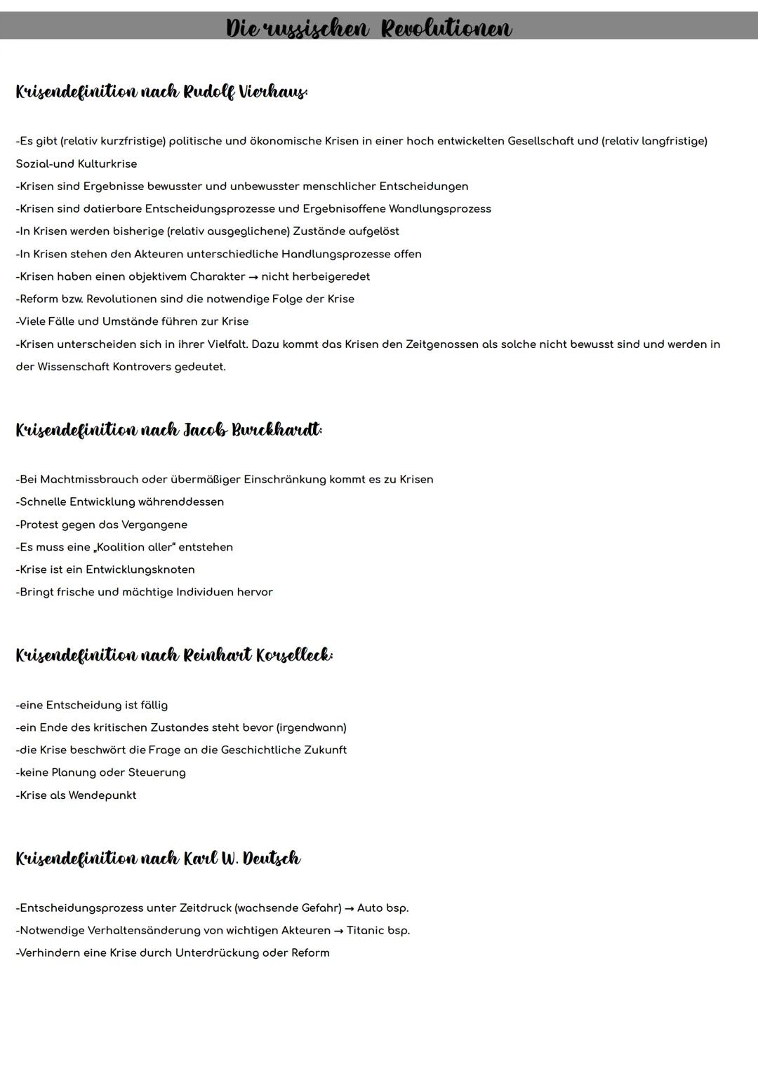 --- OCR Start ---
Die russischen Revolutionen
Krisendefinition nach Rudolf Vierhaus
-Es gibt (relativ kurzfristige) politische und ökonomisc