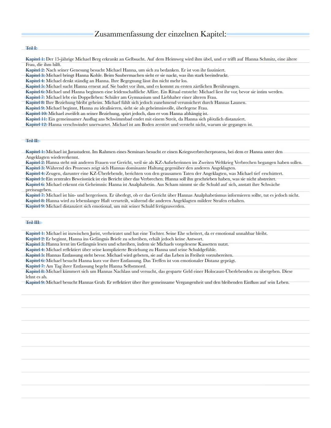 --- OCR Start ---
Buchvorstellung
Aufbau:
Titel:
Der Vorleser
3 Teile für die 3 Beziehungsphasen
Autor:
Bernhard Schlink
Ich-Erzähler: Micha