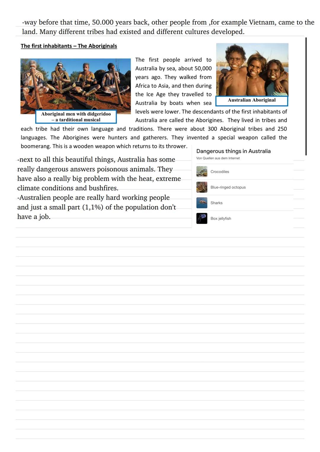 --- OCR Start ---
Australien Steckbrief
05.10.2023
-Australia is a continent which is called down-under as well,
because of its location.
-I