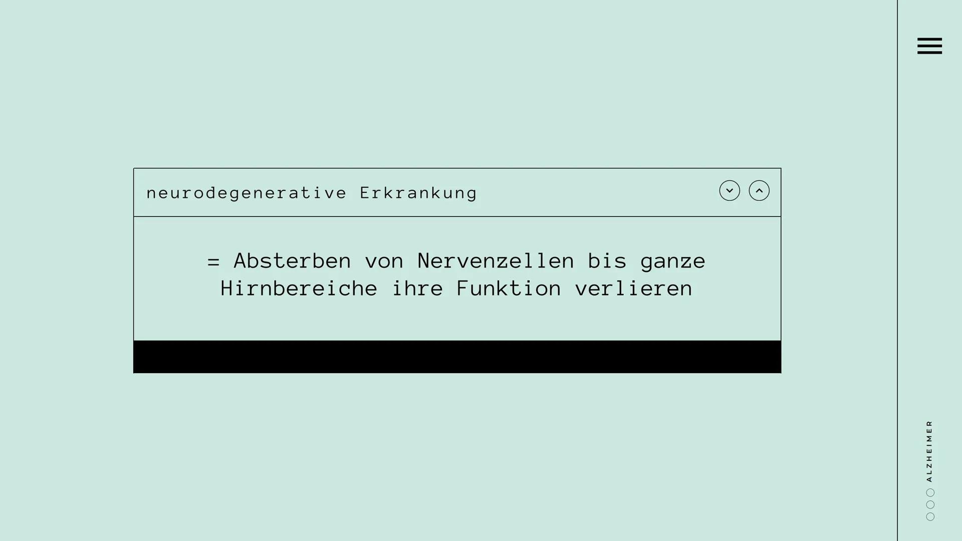 # Neurodegenerative Erkrankung
Alzheimer
Präsentiert von
ooo --- OCR Start ---
Übersicht
allgemeine Informationen & Alois Alzheimer
>
Was
