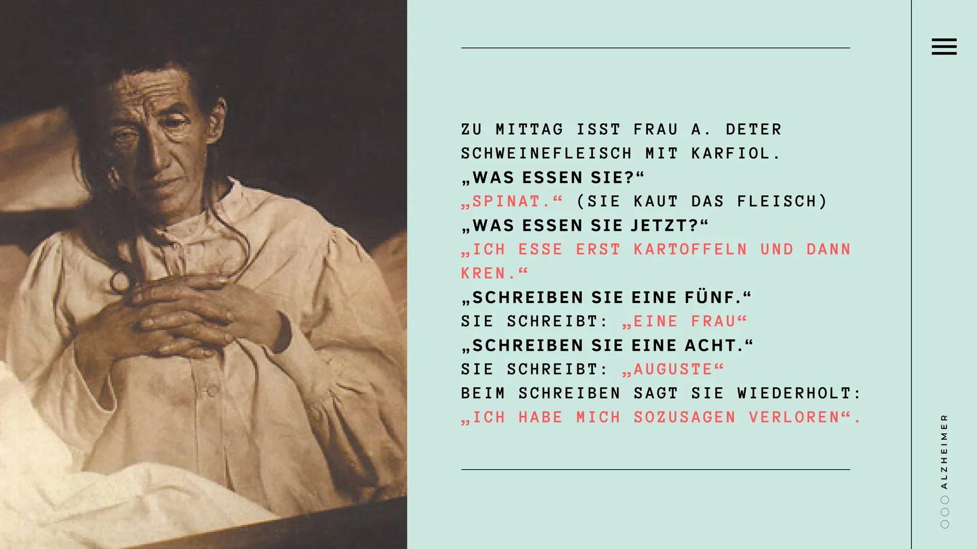 # Neurodegenerative Erkrankung
Alzheimer
Präsentiert von
ooo --- OCR Start ---
Übersicht
allgemeine Informationen & Alois Alzheimer
>
Was