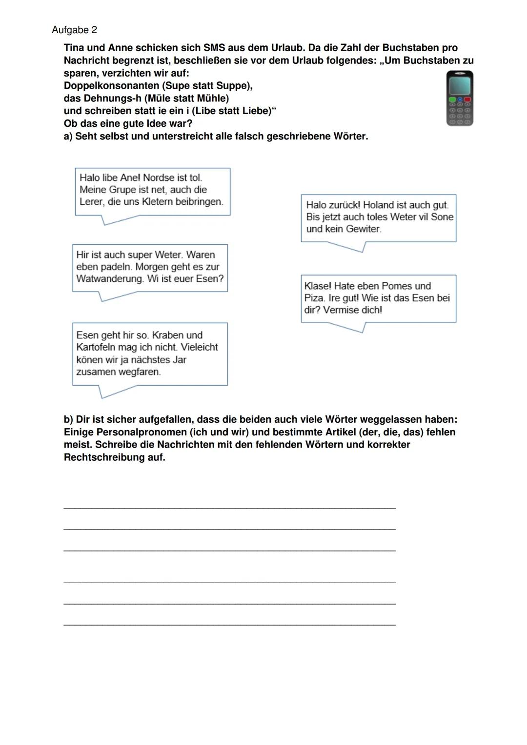 5. Klasse / Deutsch
# Klassenarbeit - Rechtschreibung
s, ss oder ß; Doppelkonsonanten; Dehnungs h; i oder ie
Aufgabe 1
Setze s, ss oder