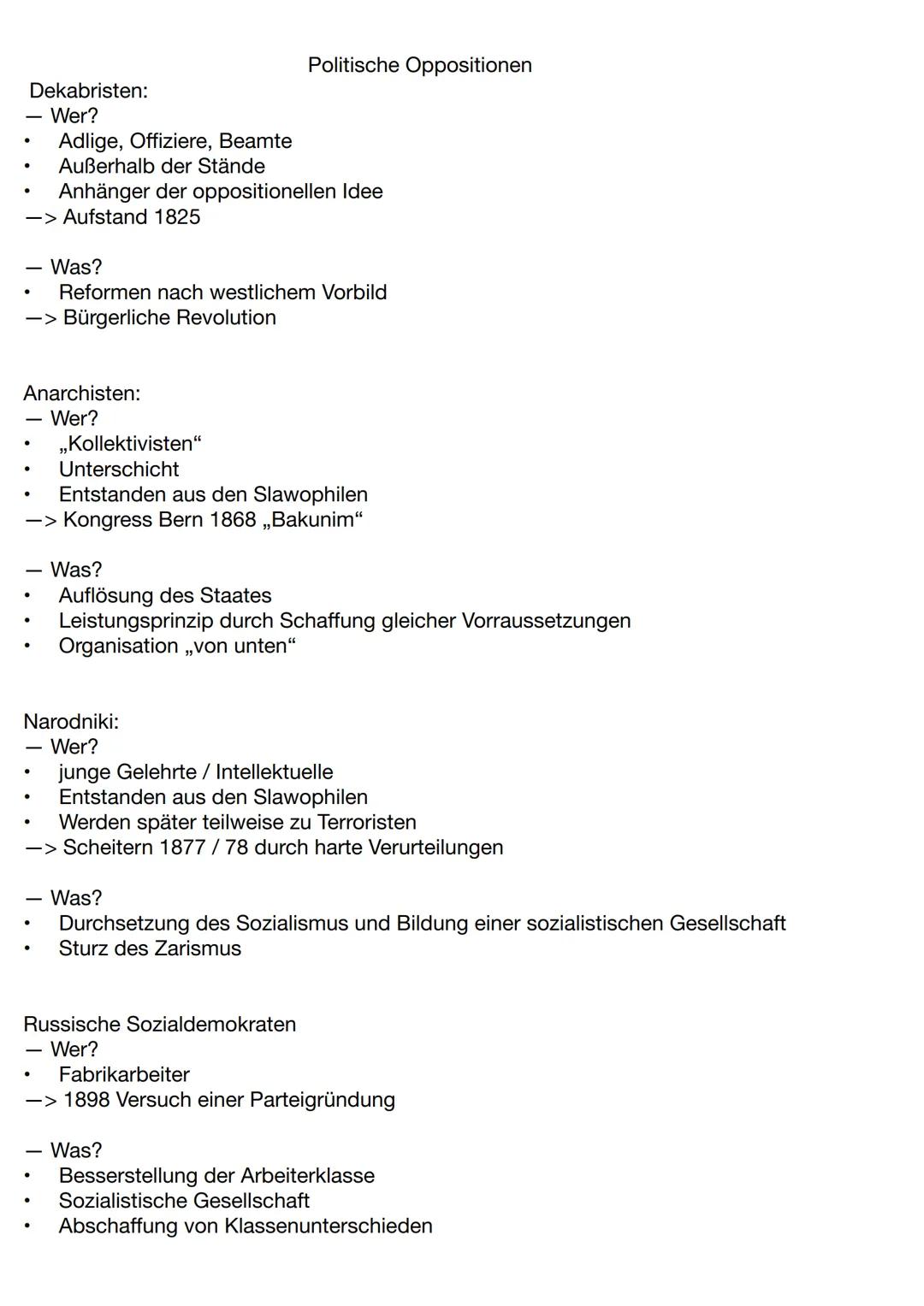 --- OCR Start ---
Dekabristen:
Politische Oppositionen
Wer?
- Adlige, Offiziere, Beamte
- Außerhalb der Stände
- Anhänger der oppositionelle