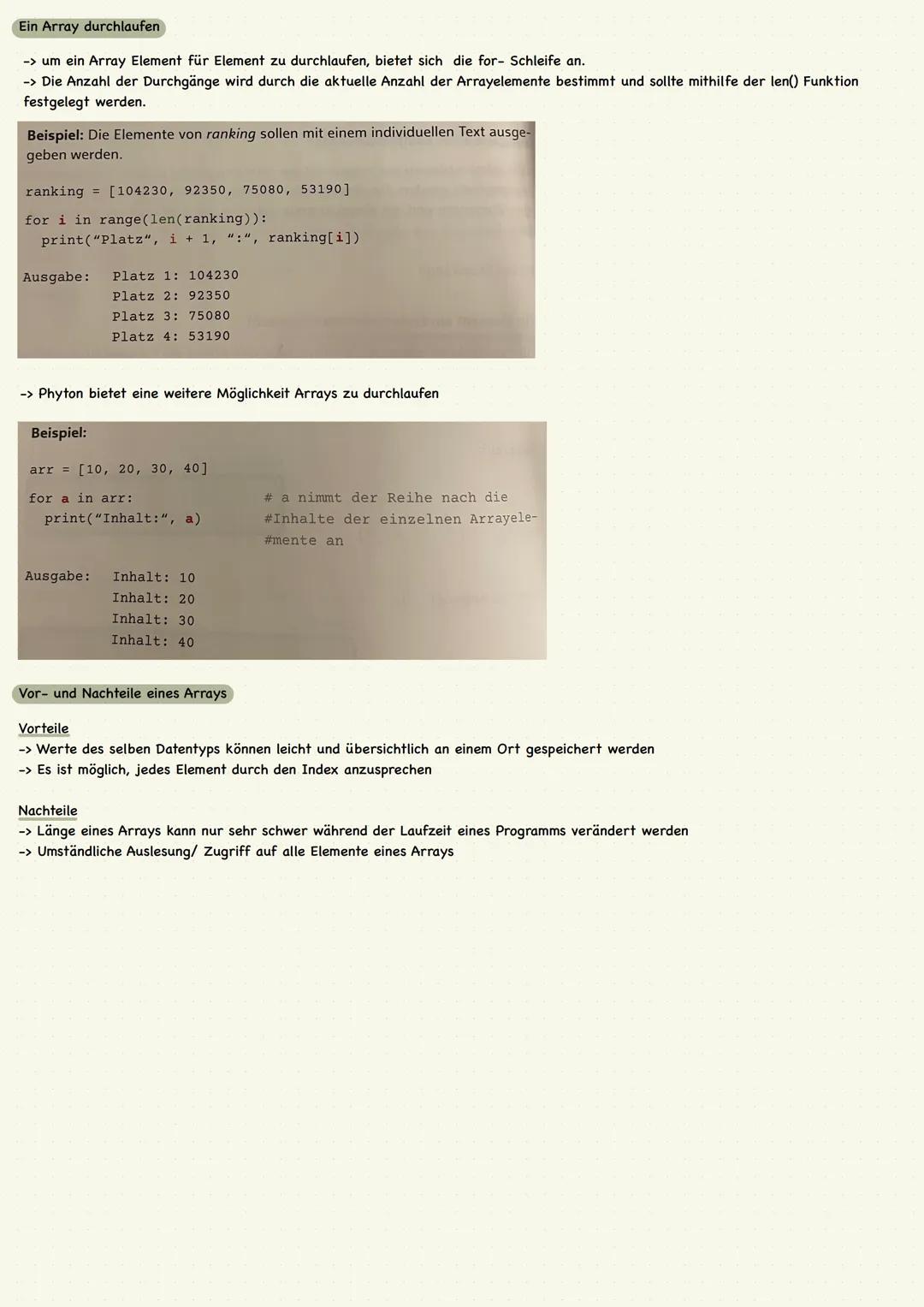 # BPE 7 ALGORITHMEN UND DATENSTRUKTUREN
BPE 7.1 Arrays
-> Ein Array ist eine Liste, die mehrere Informationen vom gleichen Datentyp speich