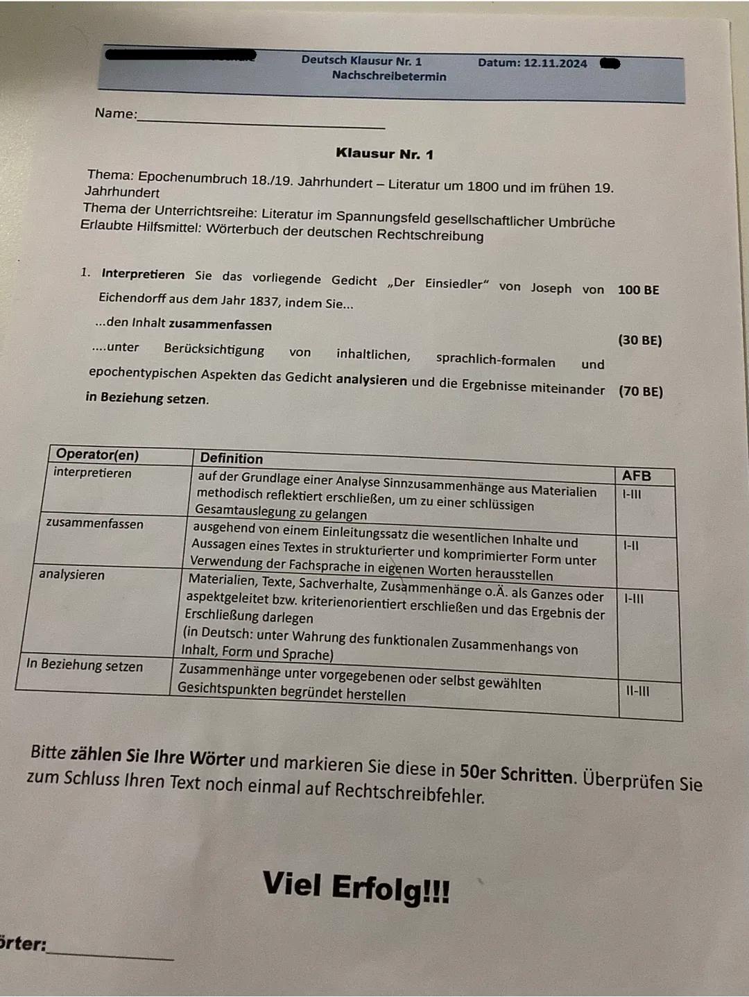 Gedichtsanalyse Romantik „der Einsiedler“