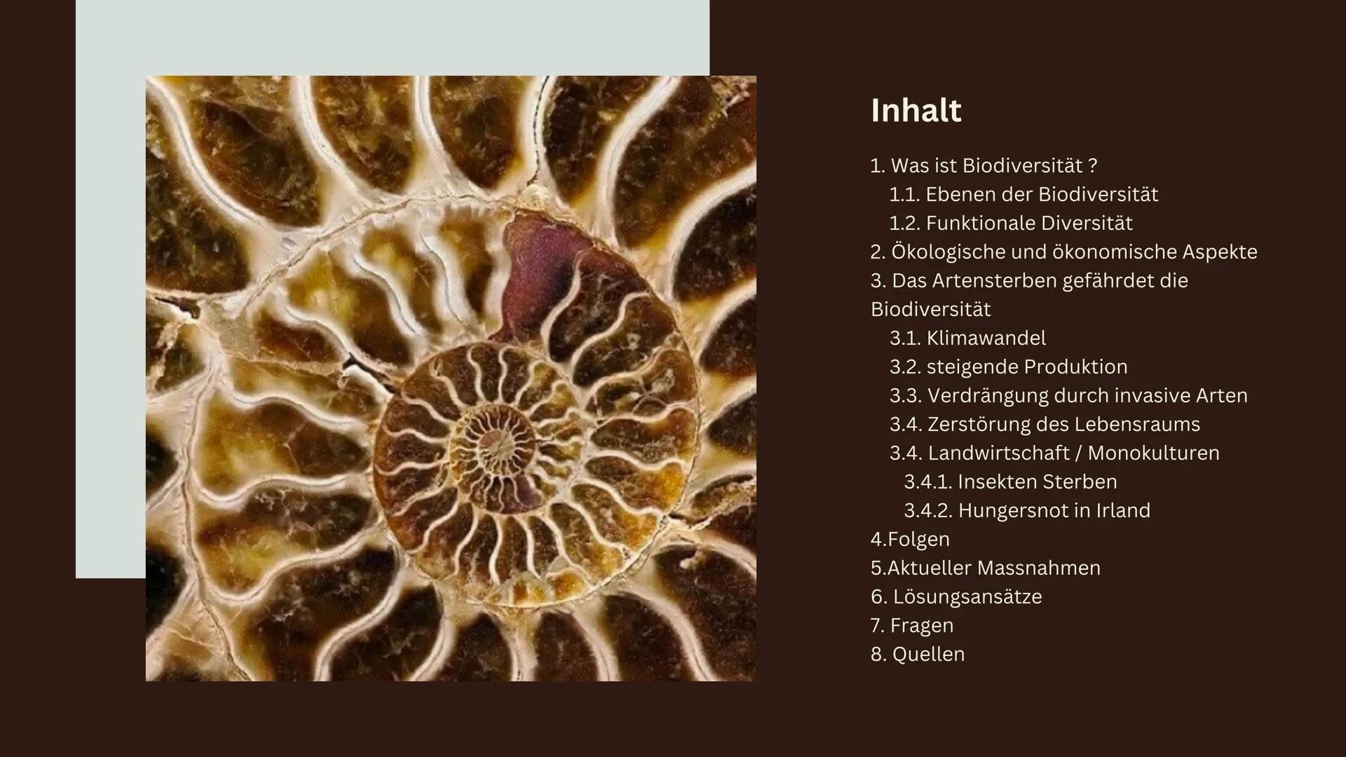 # Biodiversität Inhalt
1. Was ist Biodiversität?
1.1. Ebenen der Biodiversität
1.2. Funktionale Diversität
2. Ökologische und ökonomische A