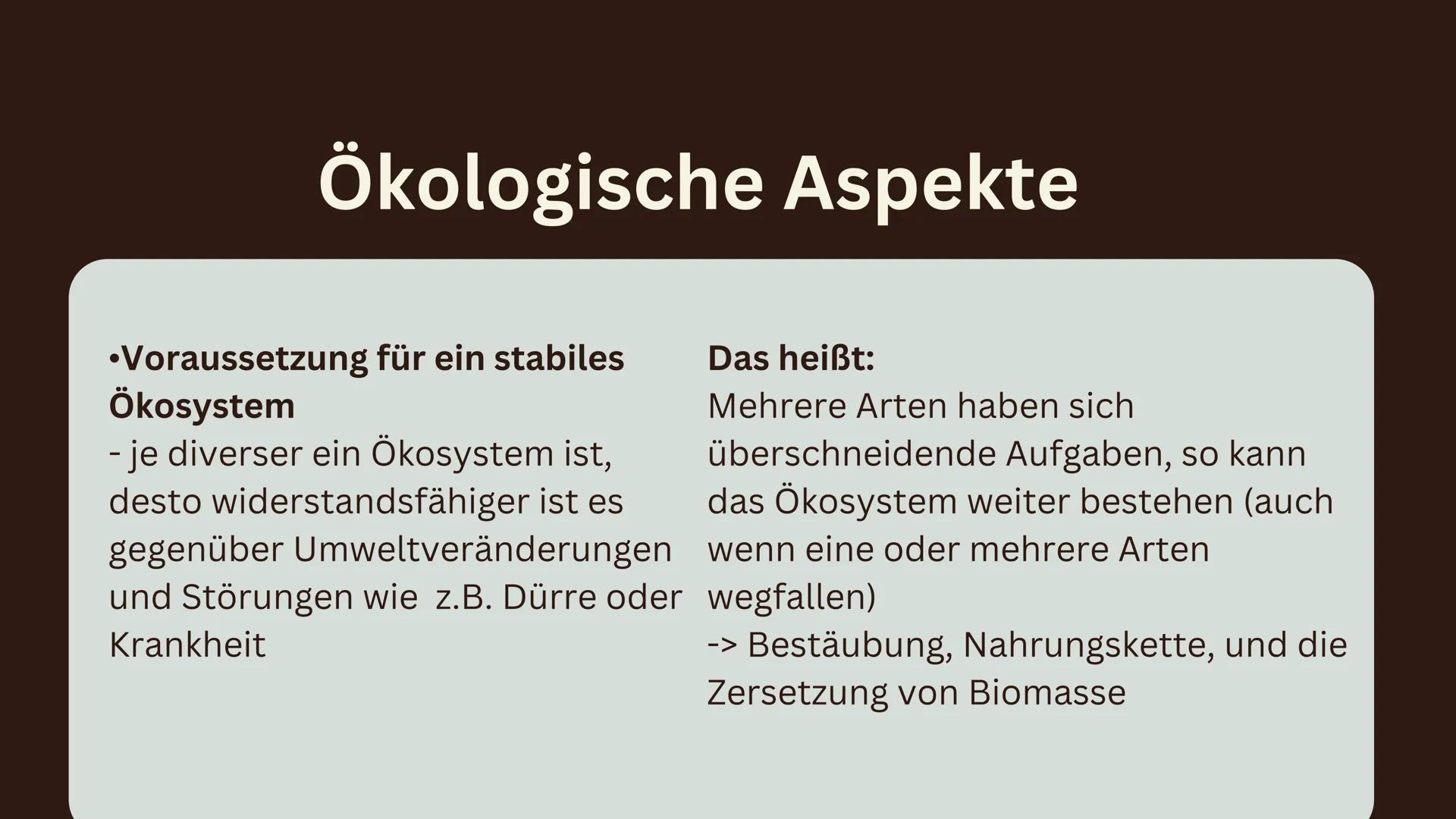 # Biodiversität Inhalt
1. Was ist Biodiversität?
1.1. Ebenen der Biodiversität
1.2. Funktionale Diversität
2. Ökologische und ökonomische A