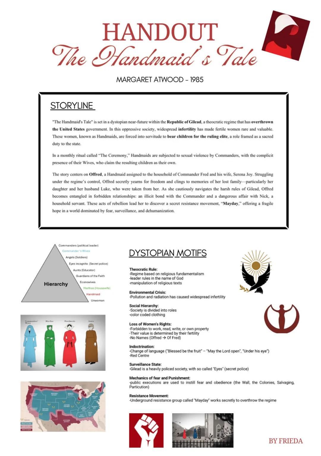 # HANDOUT
The Handmaid's Tale
MARGARET ATWOOD-1985
STORYLINE
"The Handmaid's Tale" is set in a dystopian near-future within the Republic